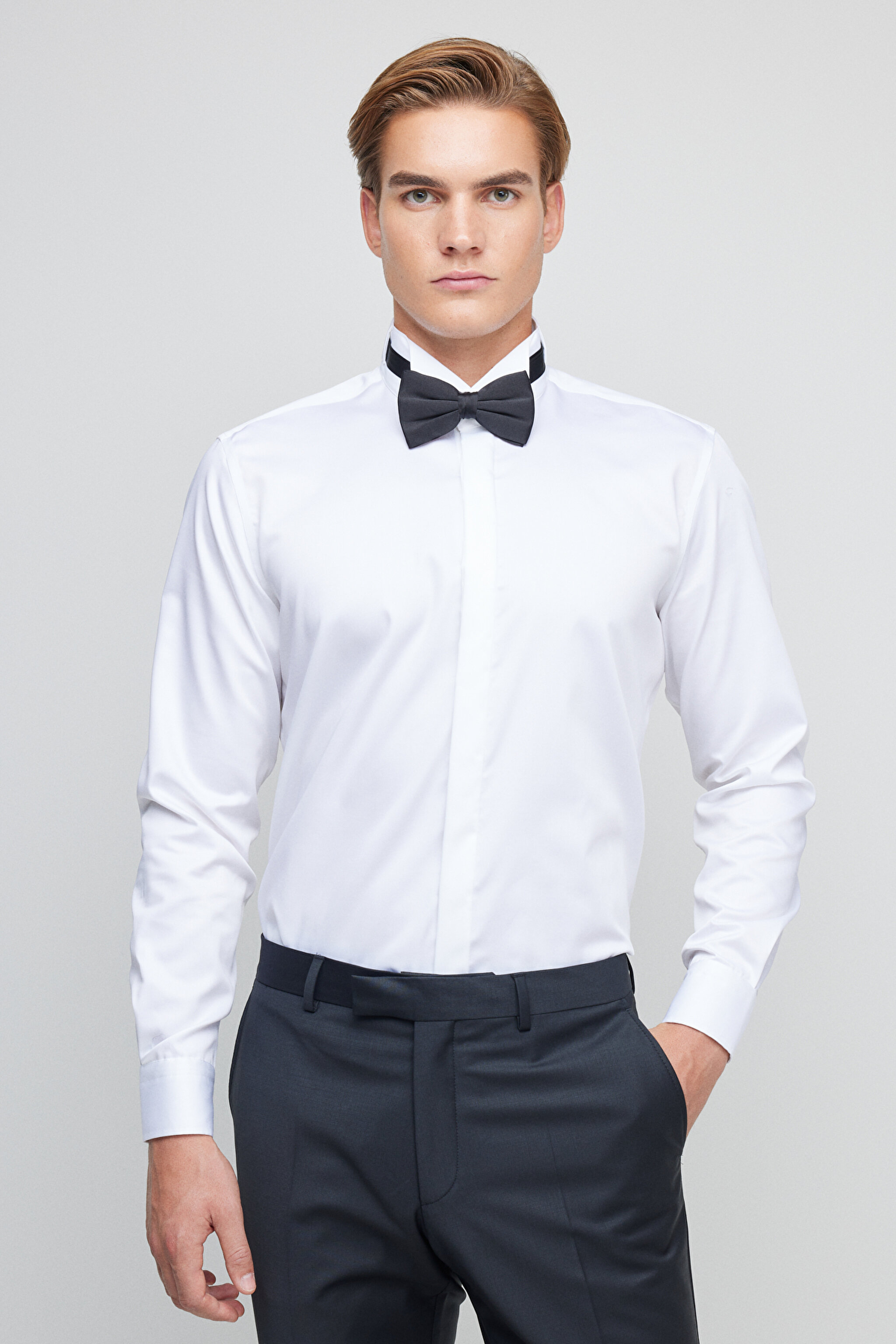 %100 Pamuk Slim Fit Ata Yaka Gömlek - Beyaz (görsel 2)