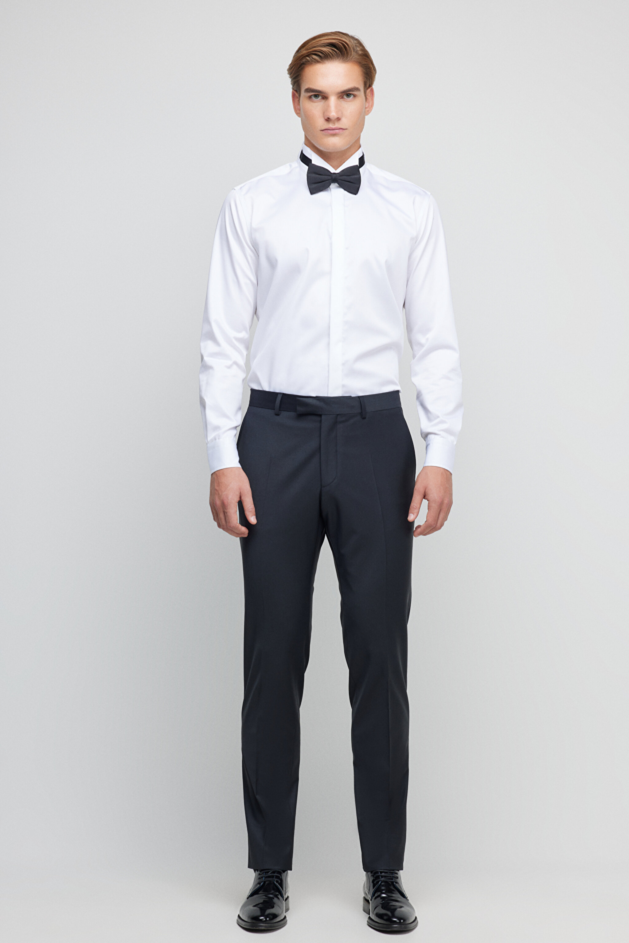 %100 Pamuk Slim Fit Ata Yaka Gömlek - Beyaz (görsel 4)