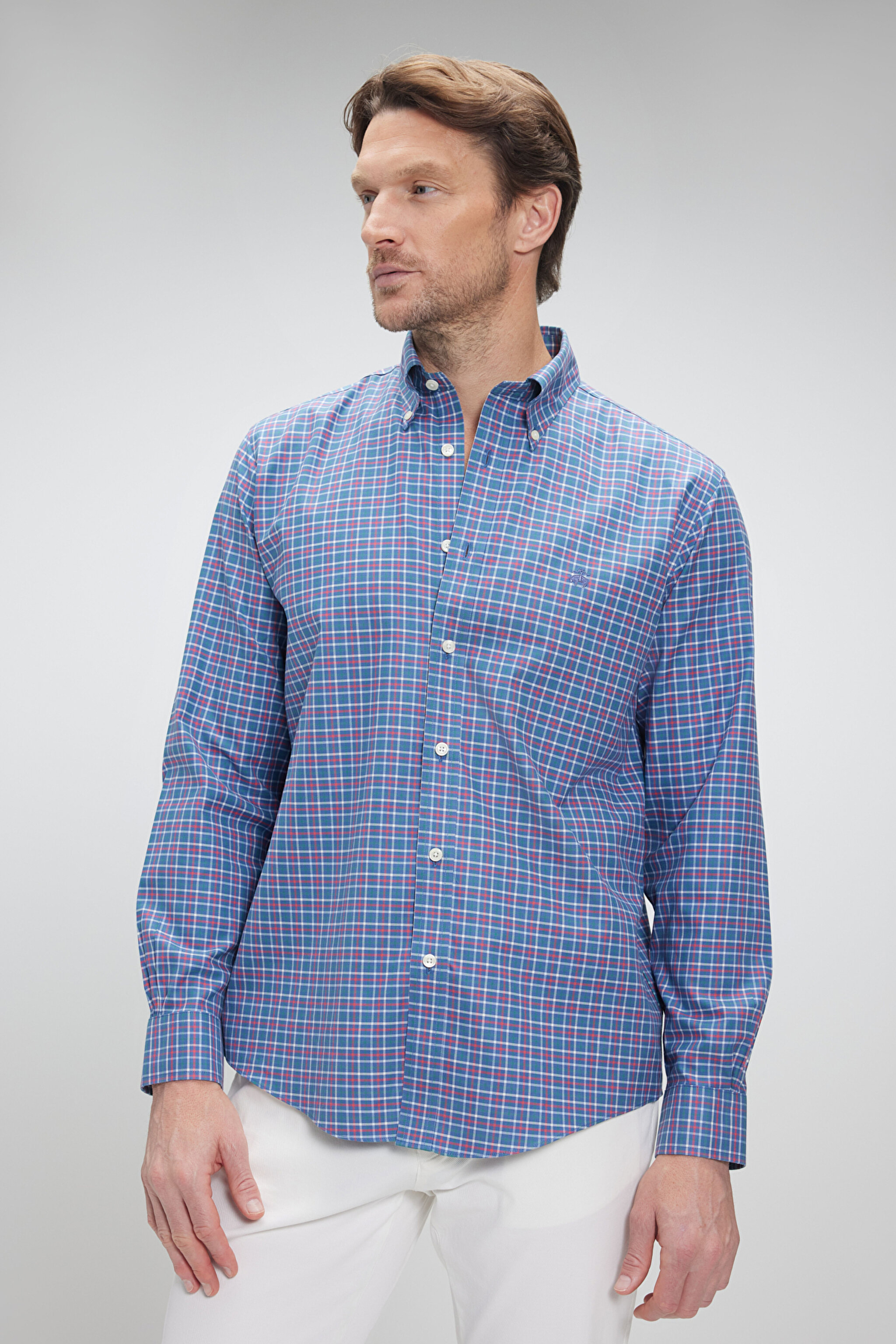 Pamuklu Slim Fit Non-Iron Gömlek - Mavi