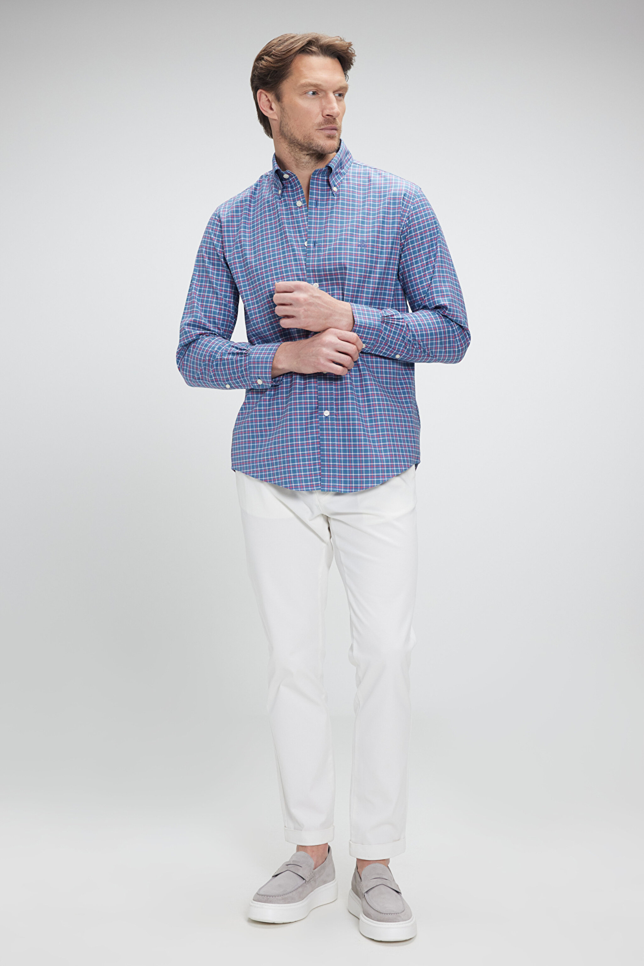 Pamuklu Slim Fit Non-Iron Gömlek - Mavi (görsel 3)