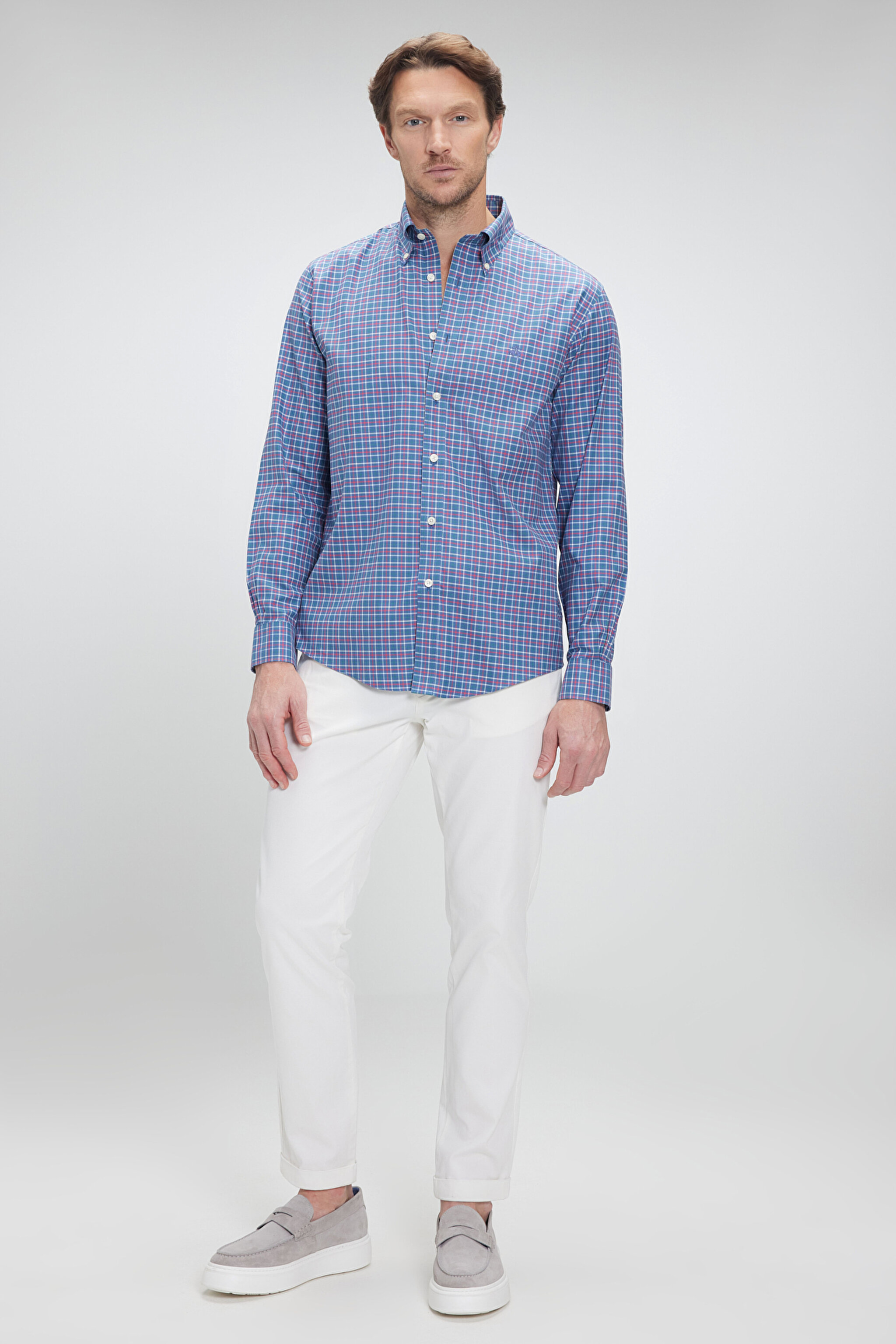 Pamuklu Slim Fit Non-Iron Gömlek - Mavi (görsel 4)