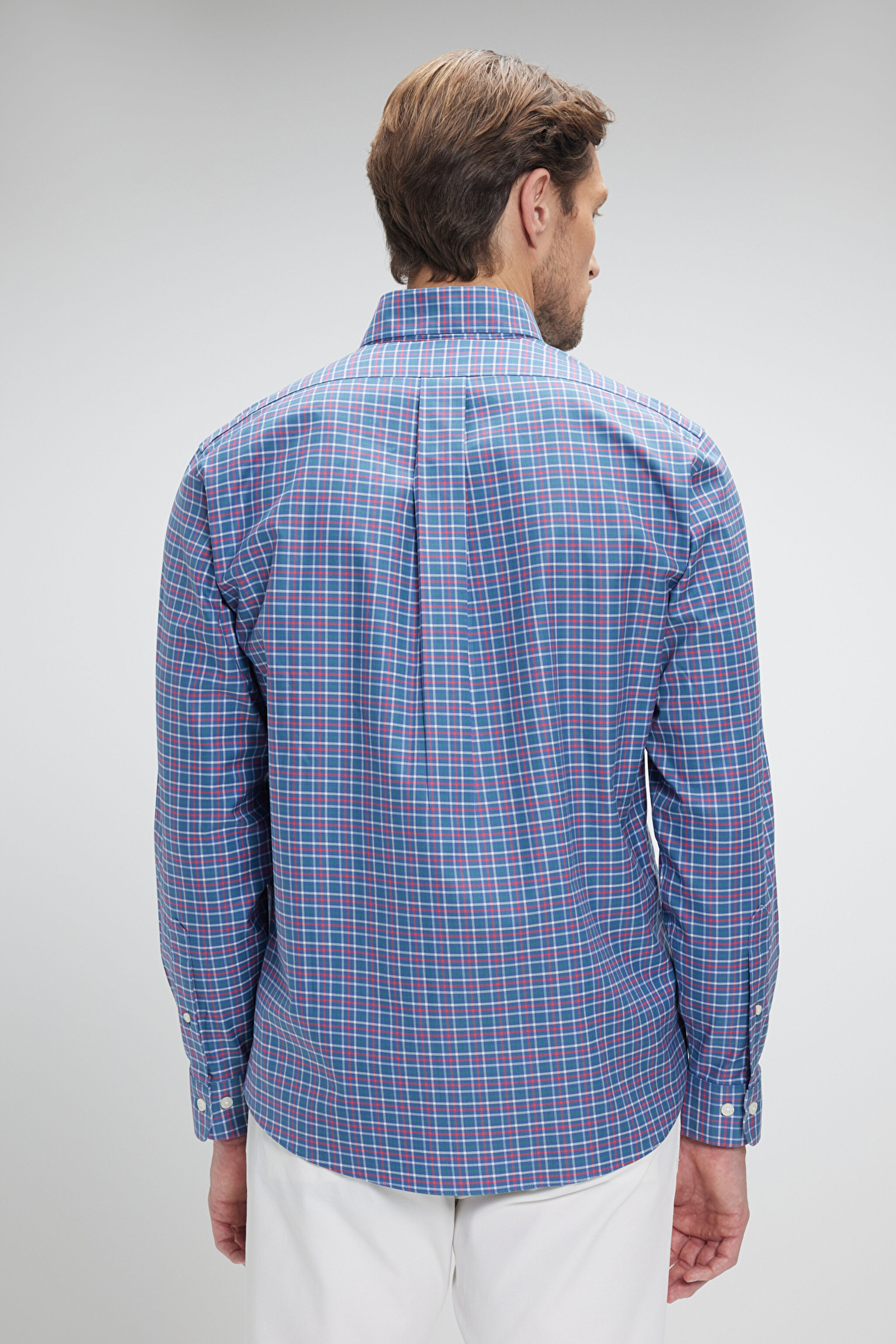 Pamuklu Slim Fit Non-Iron Gömlek - Mavi (görsel 6)