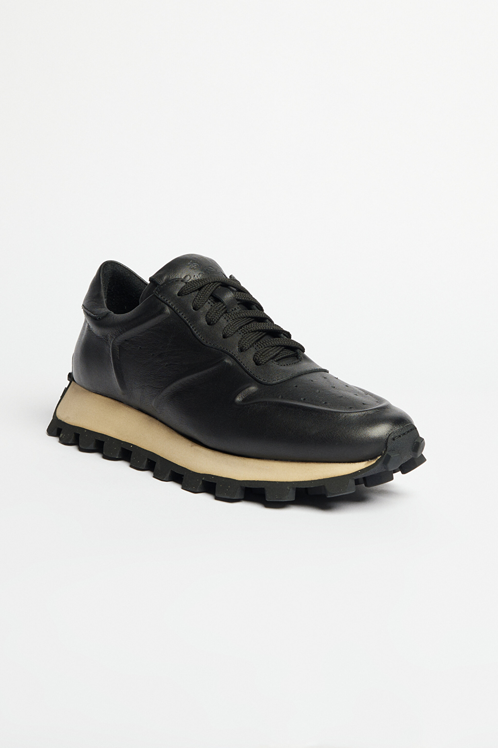%100 Deri Spor Sneaker Ayakkabı - Siyah (görsel 2)