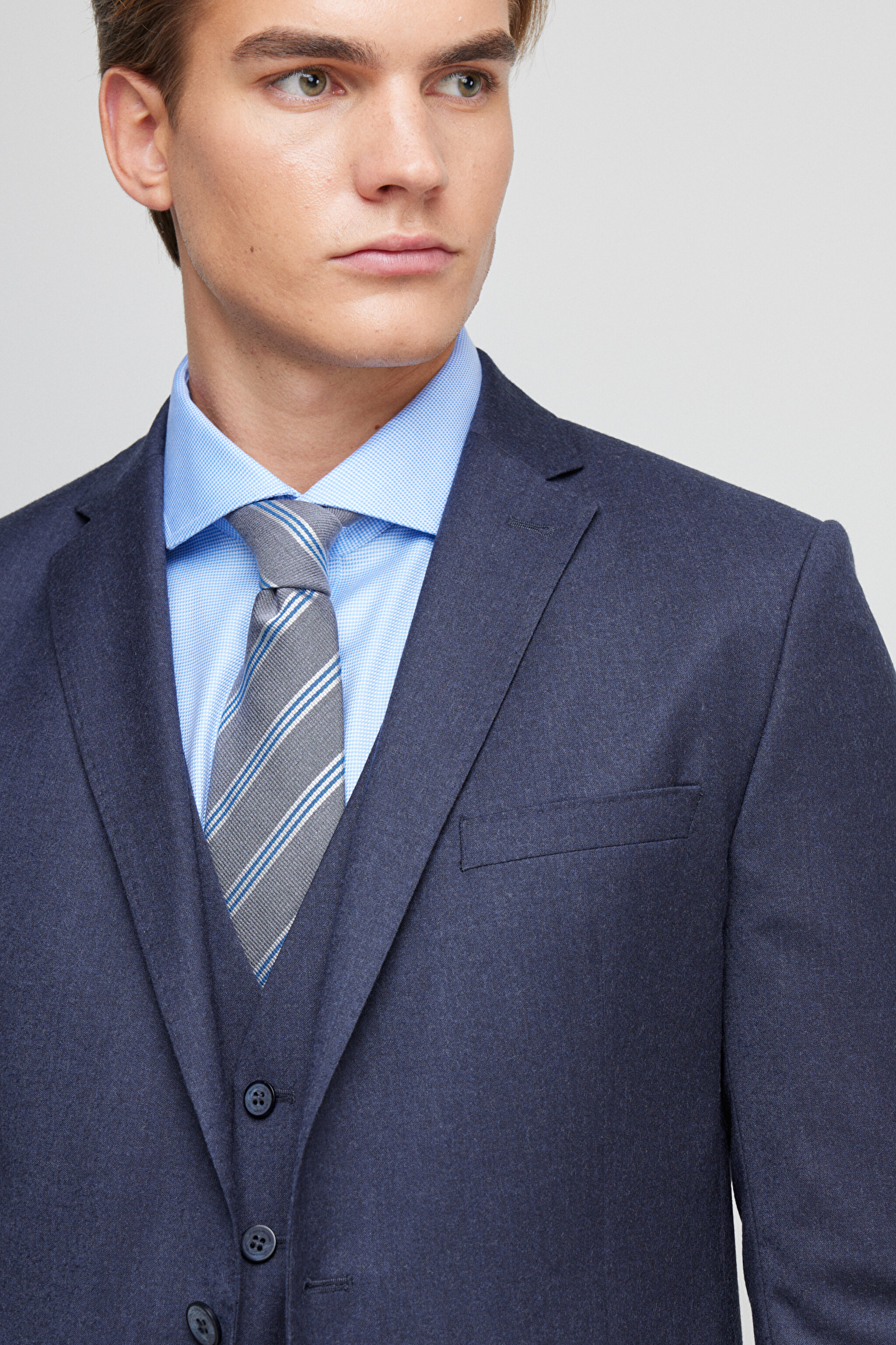 %100 Yün Slim Fit Mono Yaka Takım Elbise - Lacivert (görsel 3)
