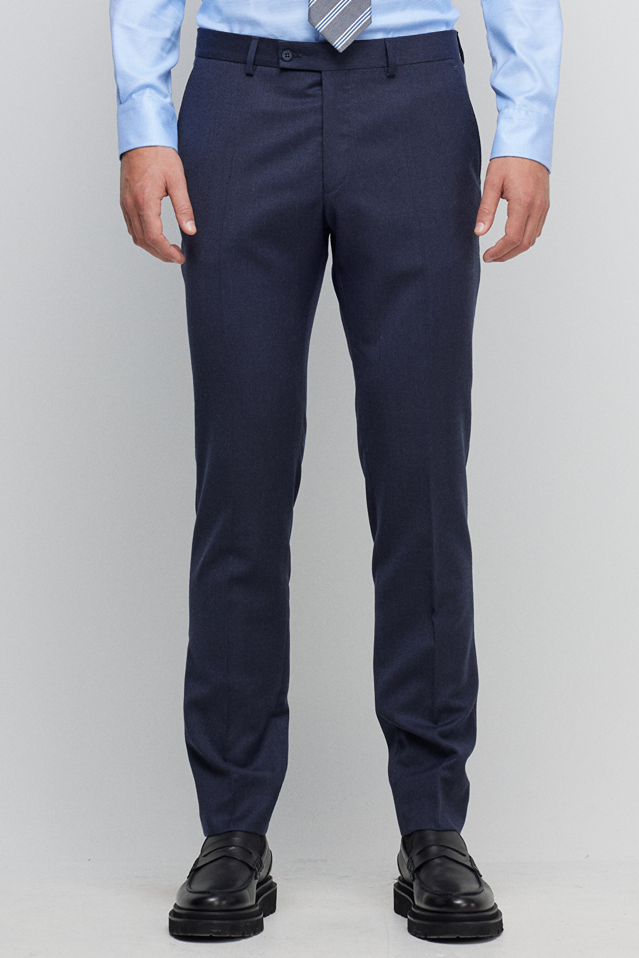 %100 Yün Slim Fit Mono Yaka Takım Elbise - Lacivert (görsel 5)