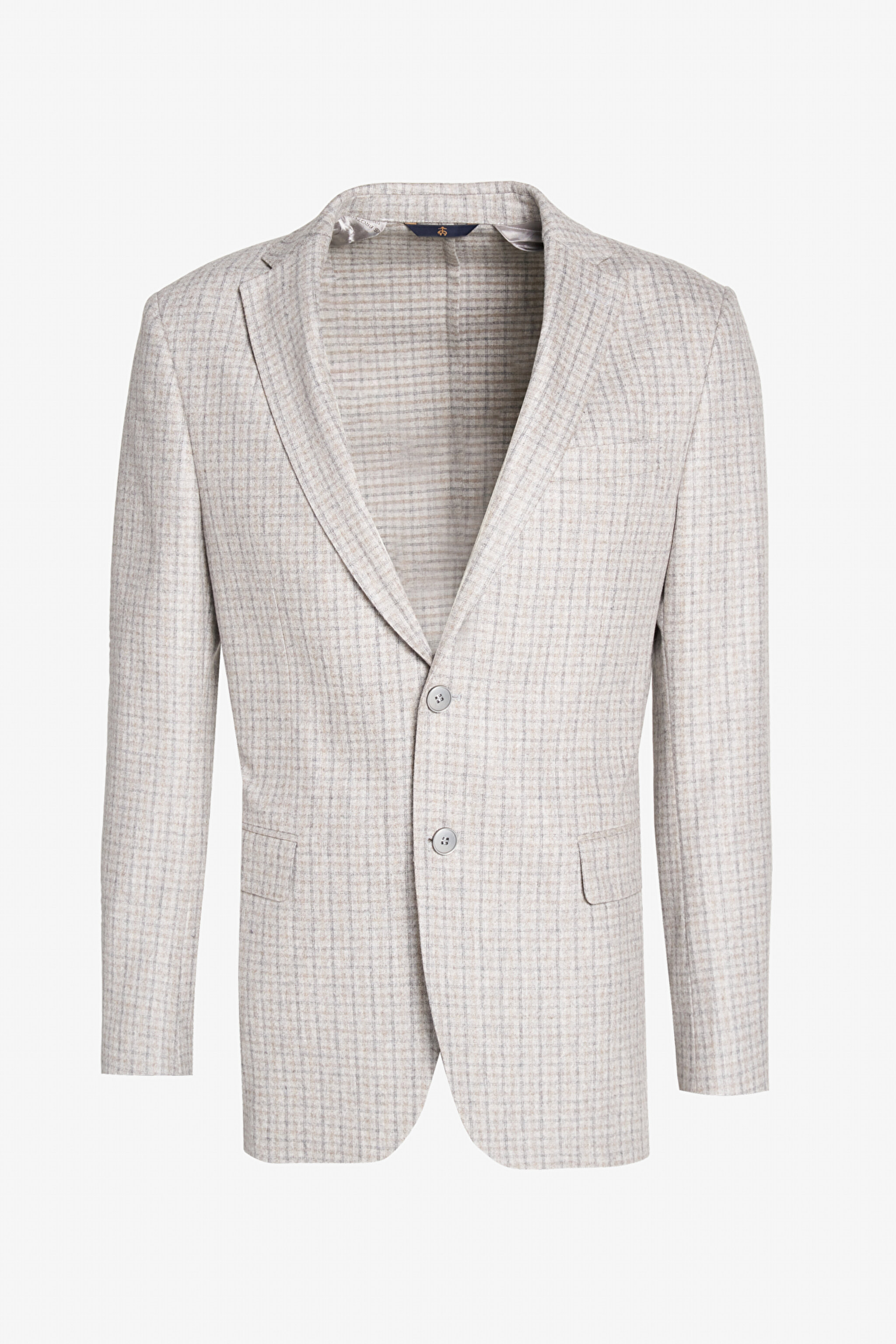 Yün Kaşmir Karışımlı Slim Fit Mono Yaka Takım Elbise - Bej Kareli