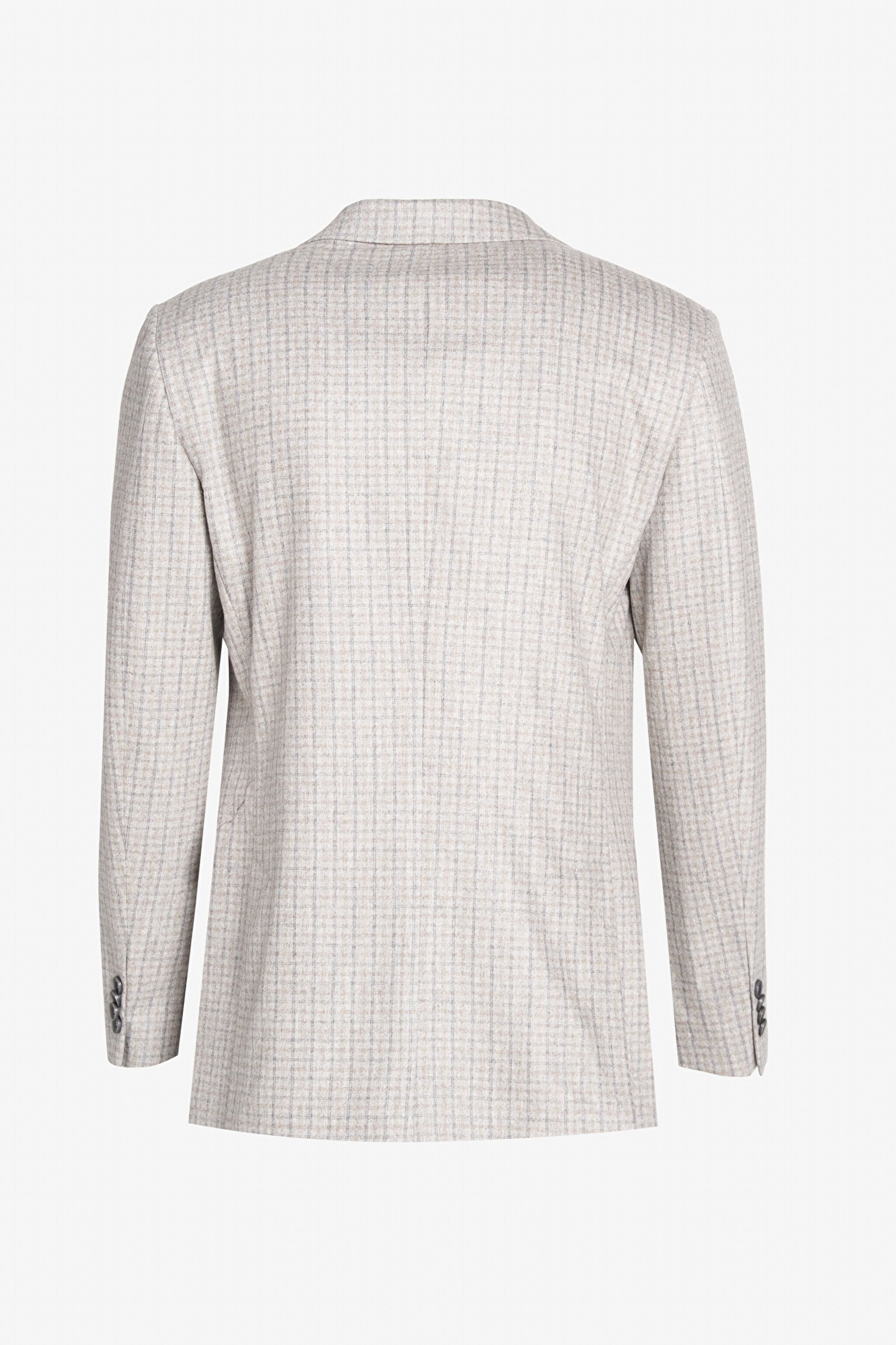 Yün Kaşmir Karışımlı Slim Fit Mono Yaka Takım Elbise - Bej Kareli (görsel 2)