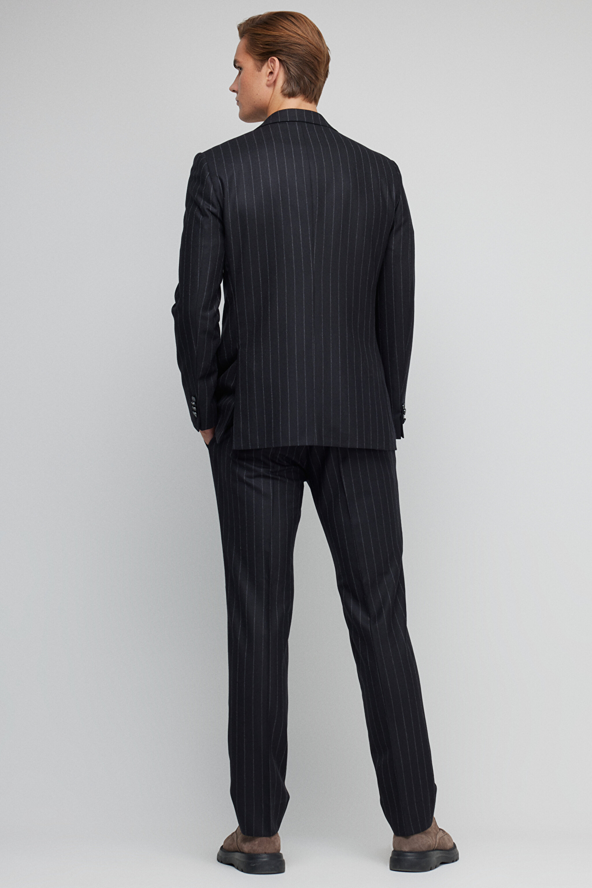 Yün Kaşmir Karışımlı Slim Fit Mono Yaka Takım Elbise - Siyah (görsel 3)