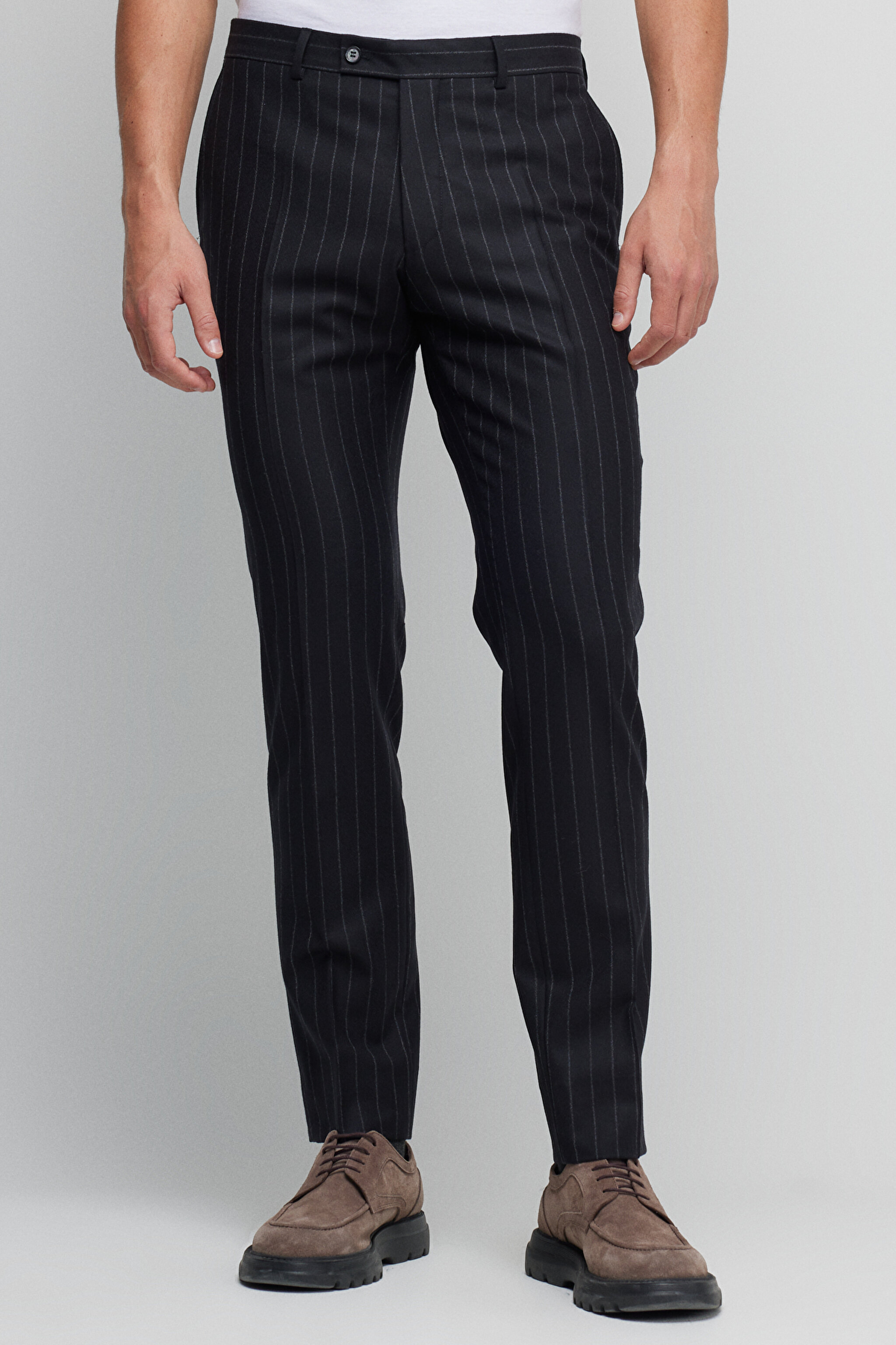 Yün Kaşmir Karışımlı Slim Fit Mono Yaka Takım Elbise - Siyah (görsel 4)