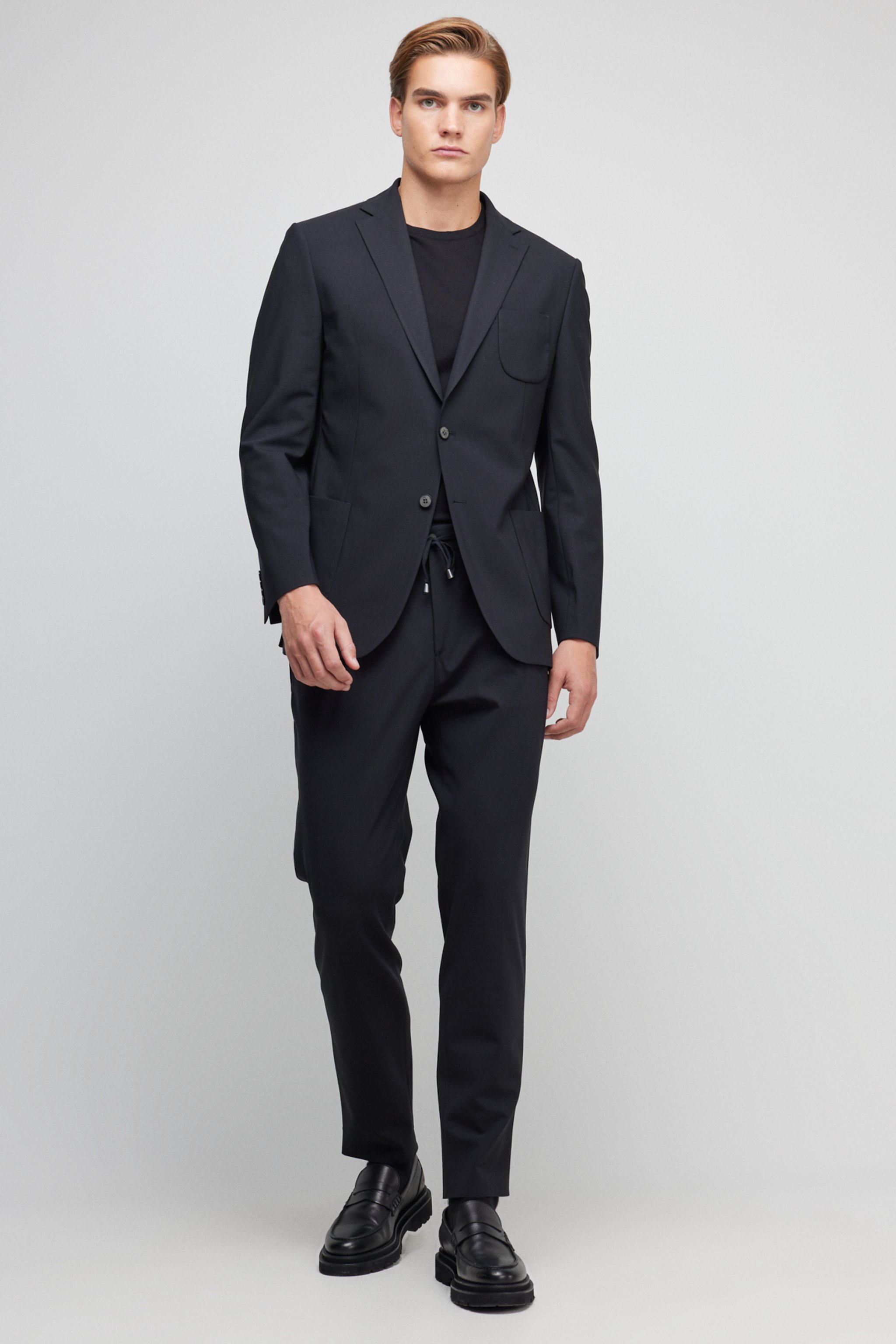 %100 Yün Slim Fit Mono Yaka Takım Elbise - Siyah (görsel 2)
