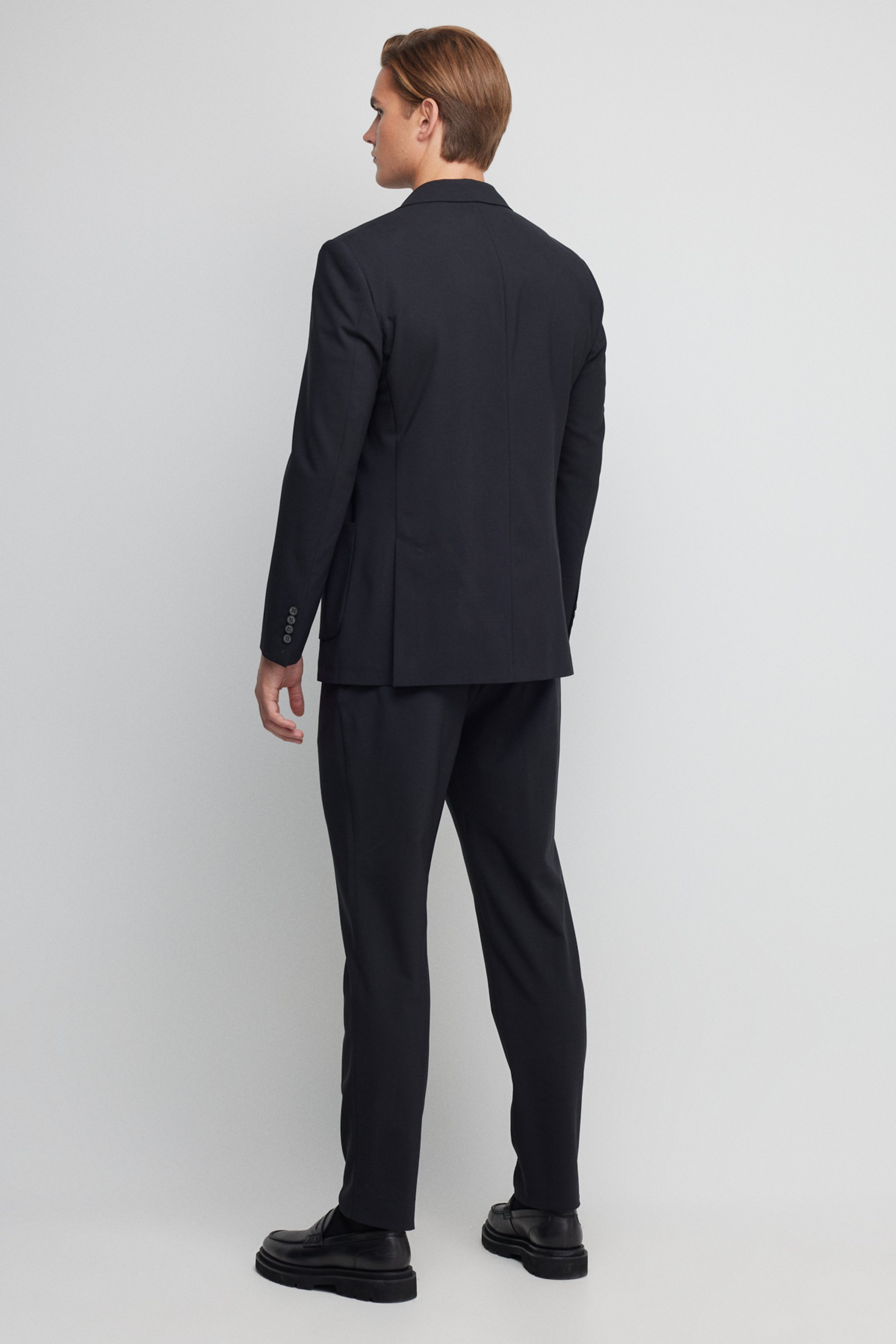 %100 Yün Slim Fit Mono Yaka Takım Elbise - Siyah (görsel 6)