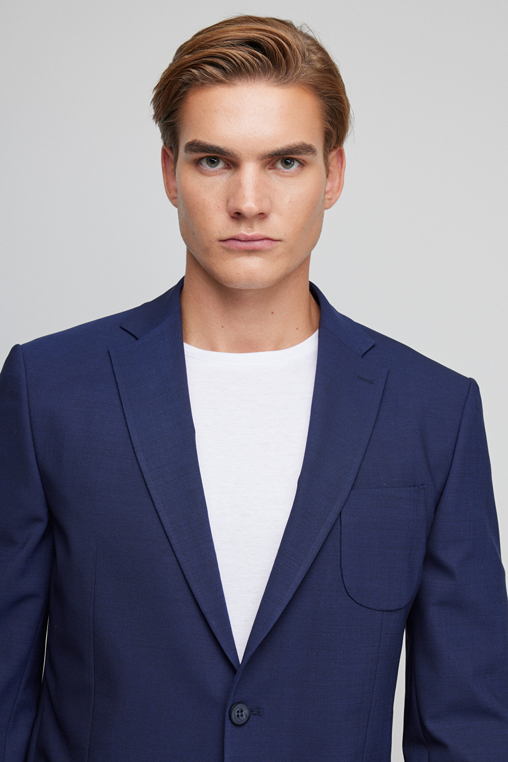 %100 Yün Slim Fit Mono Yaka Takım Elbise - Lacivert (görsel 6)