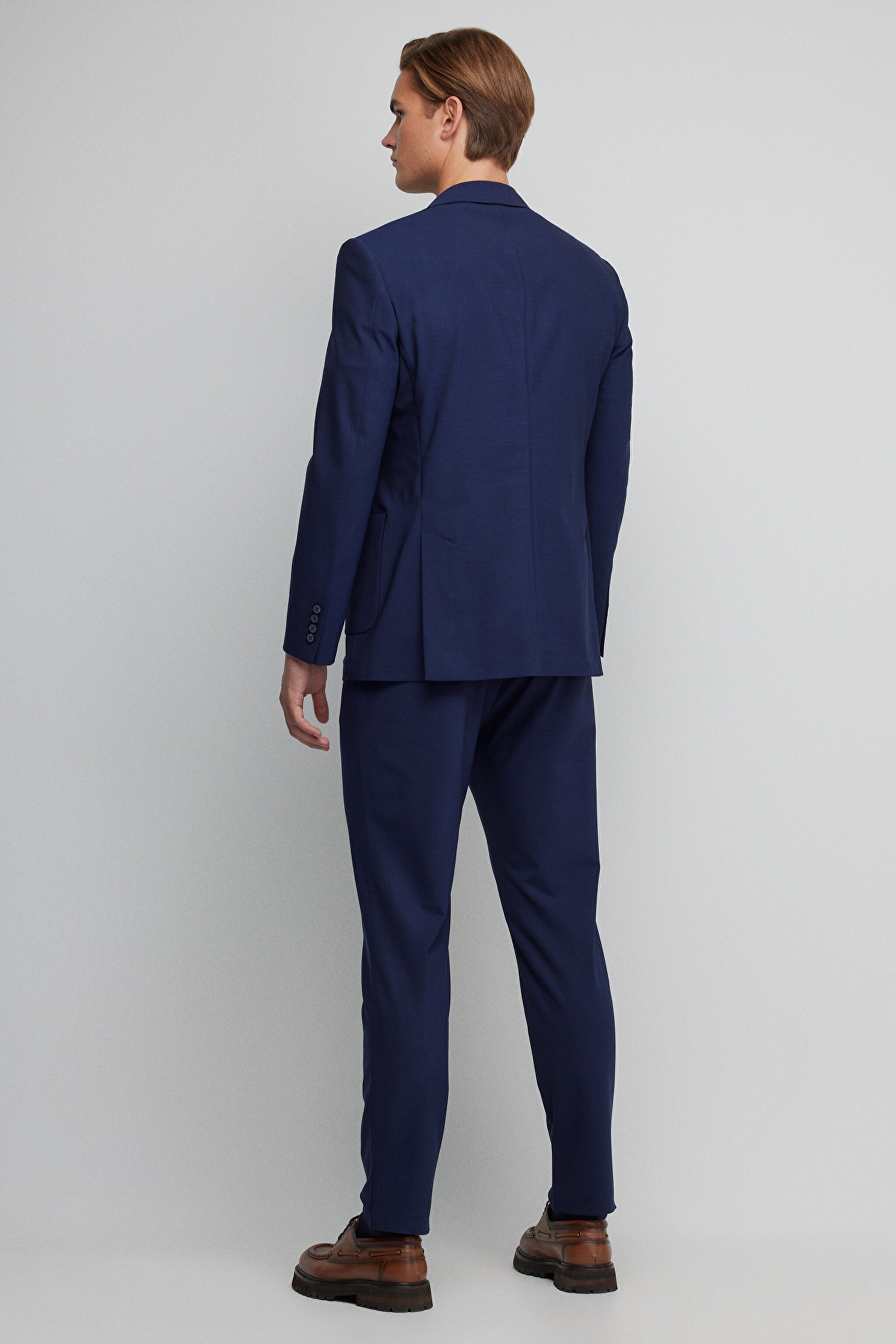 %100 Yün Slim Fit Mono Yaka Takım Elbise - Lacivert (görsel 7)