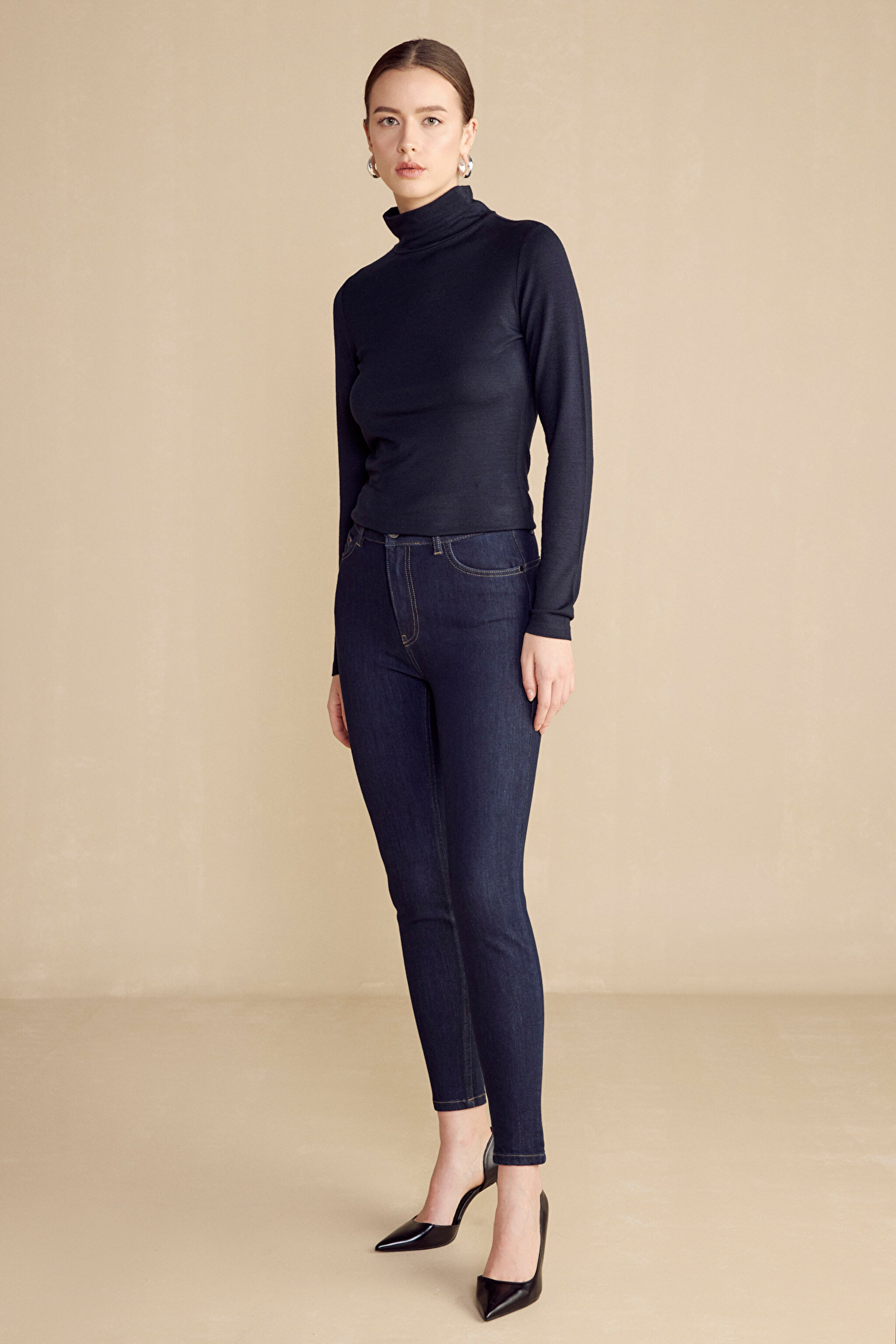 Push-Up Skinny Denim Pantolon - Lacivert (görsel 9)