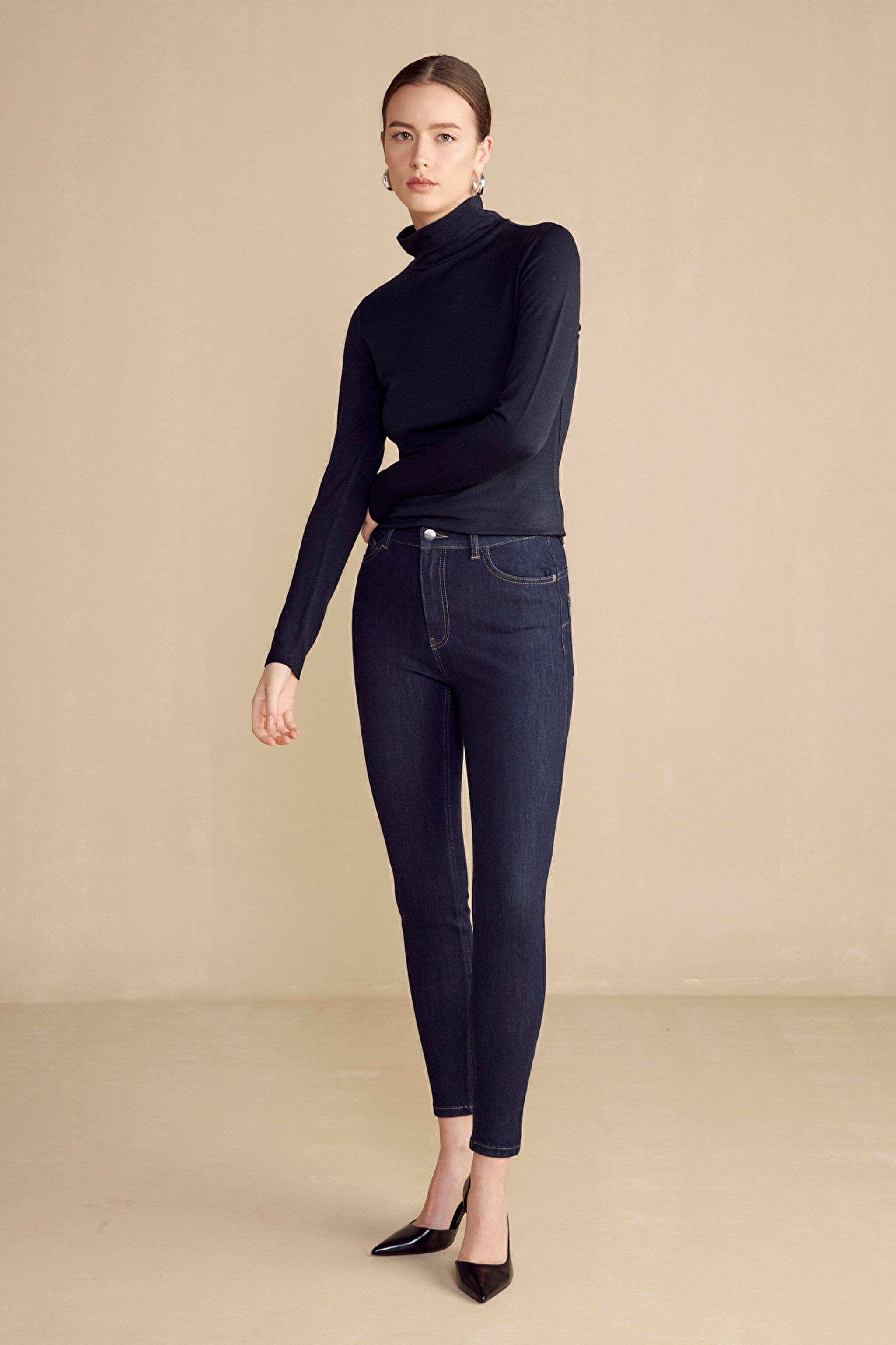 Push-Up Skinny Denim Pantolon - Lacivert (görsel 10)