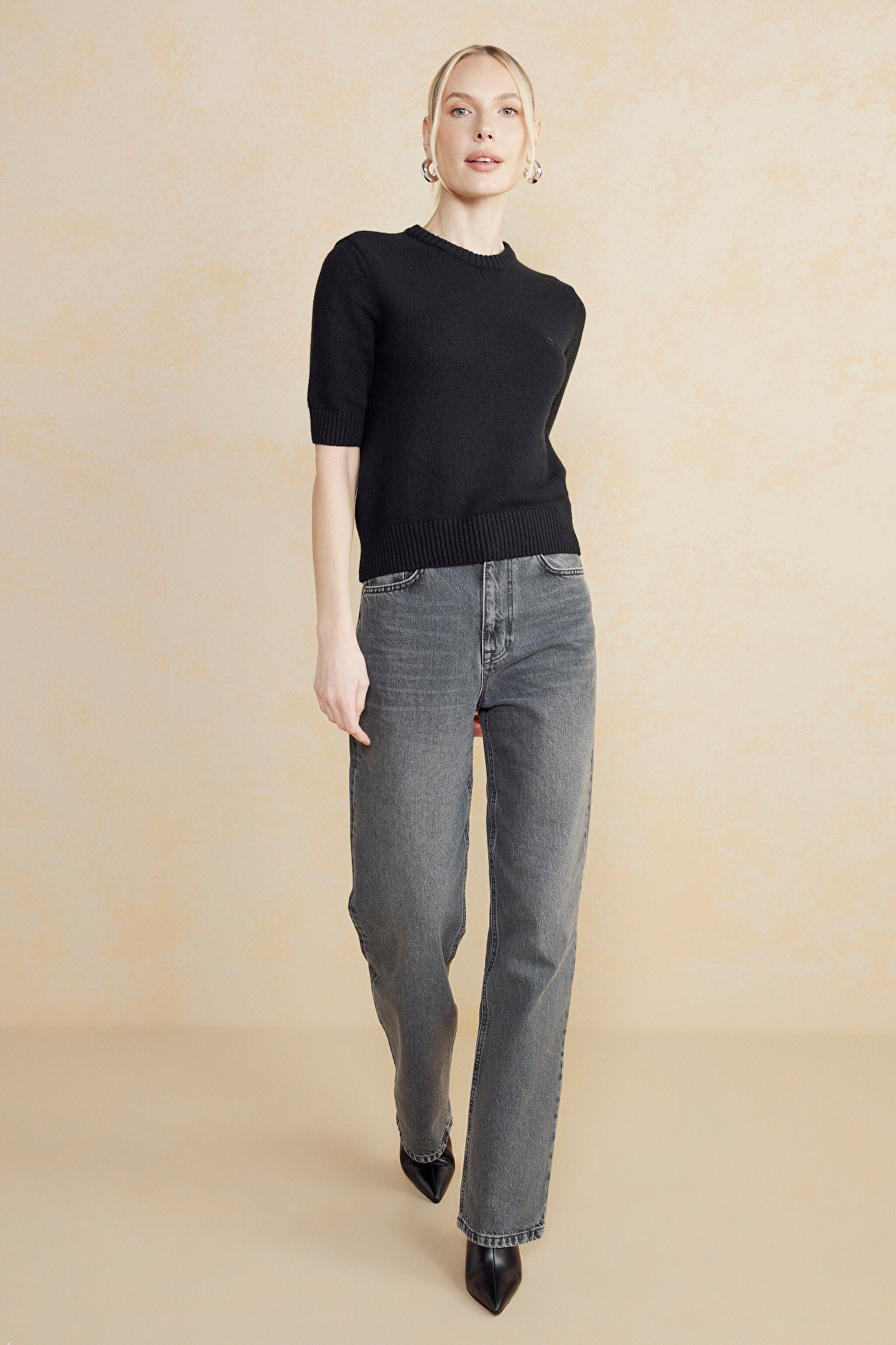 Metal Toka Detaylı Straight Fit Denim Pantolon - Antrasit