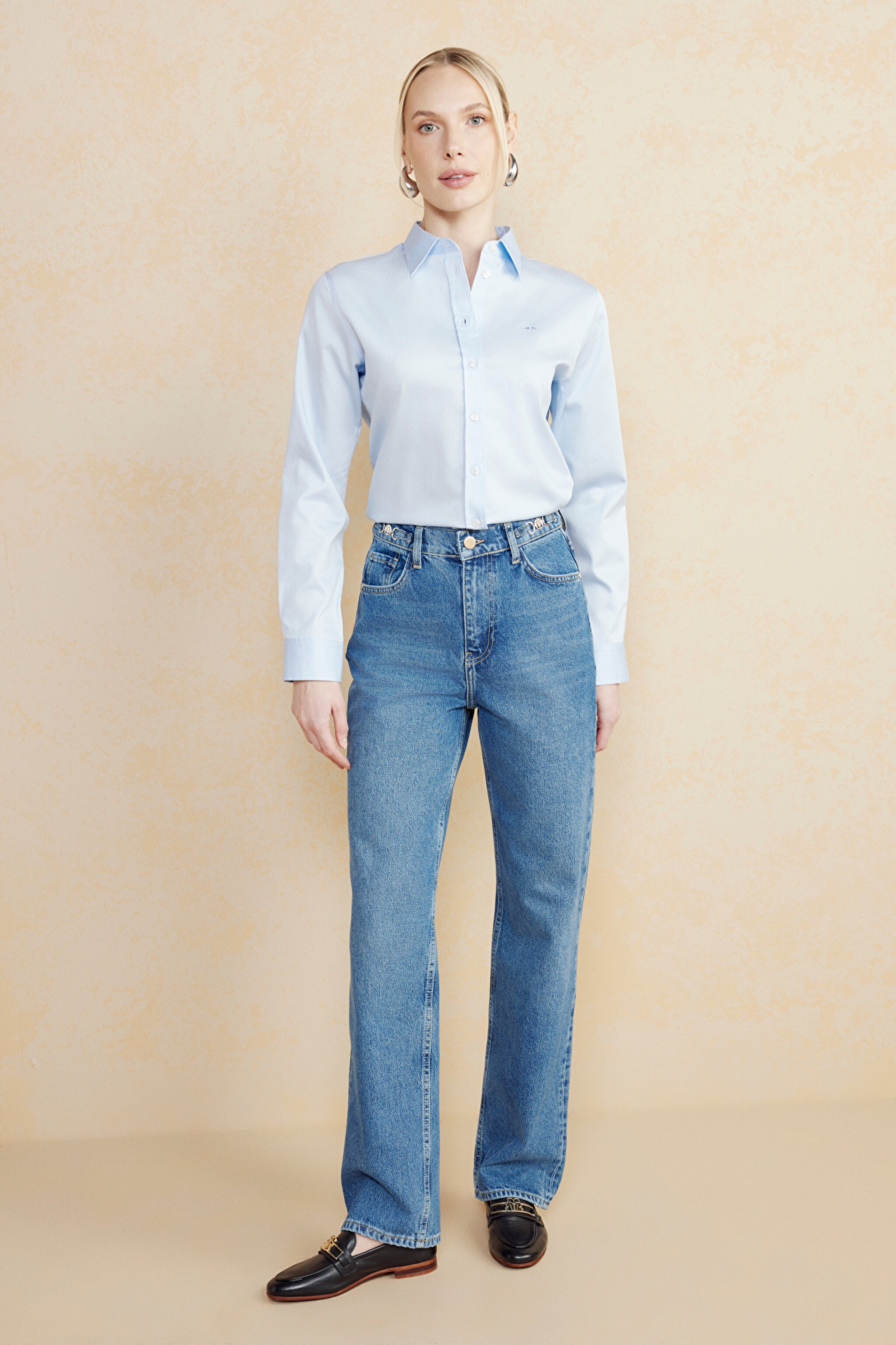 Metal Toka Detaylı Straight Fit Denim Pantolon - Mavi (görsel 2)