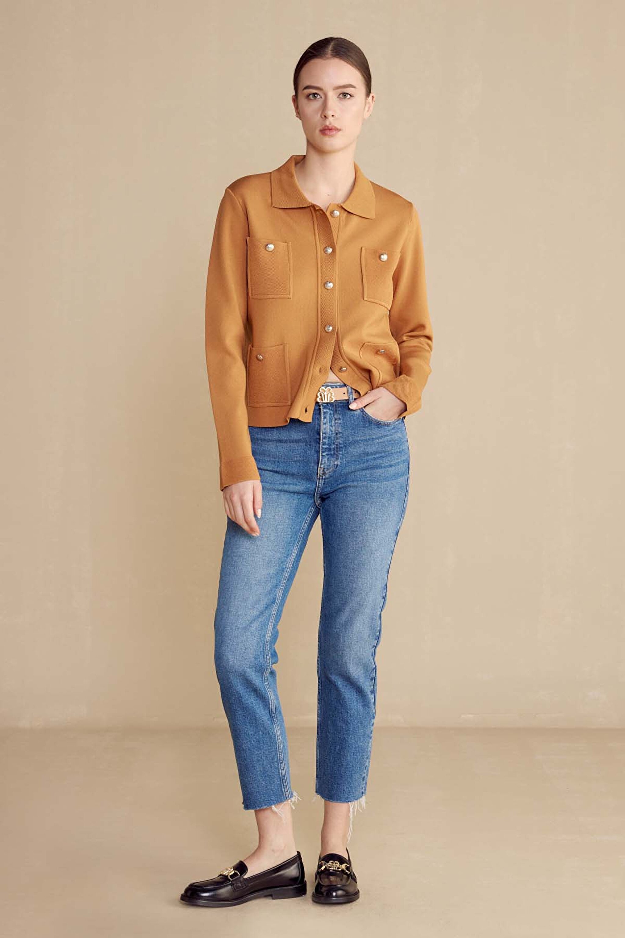 Rayon Triko Kadın Ceket - Camel (görsel 3)