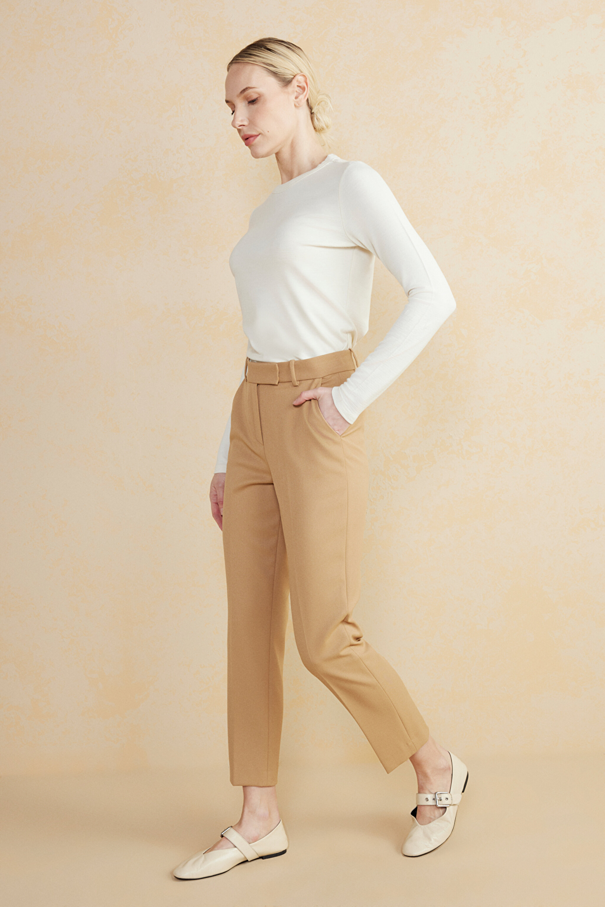 Regular Fit Basic Kadın Pantolon - Camel (görsel 2)