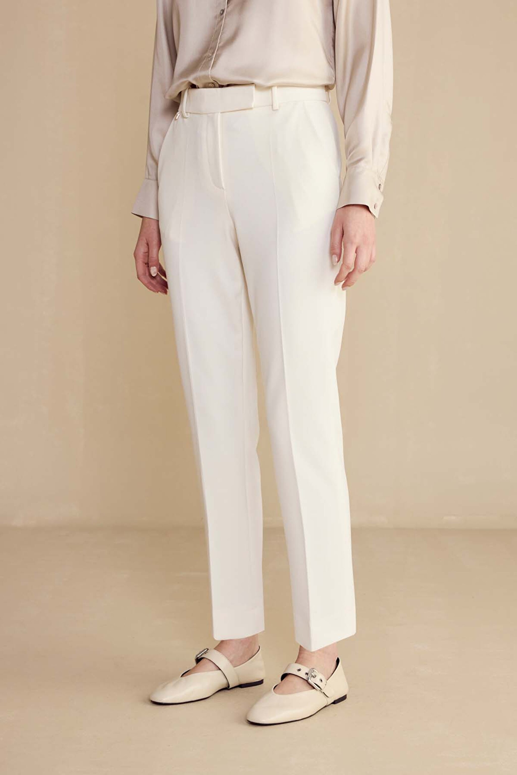 Regular Fit Basic Kadın Pantolon - Ekru (görsel 7)