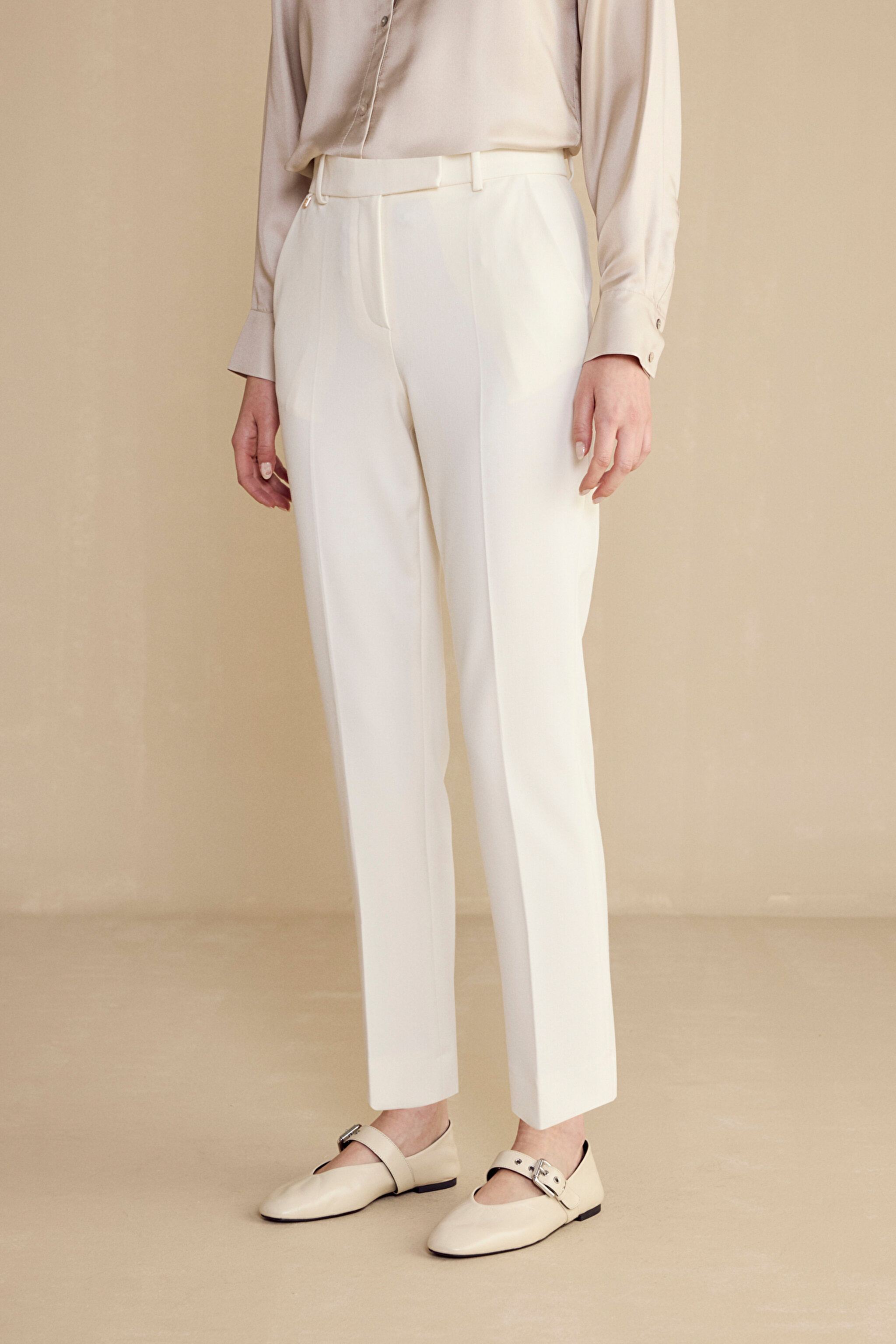 Regular Fit Basic Kadın Pantolon - Ekru
