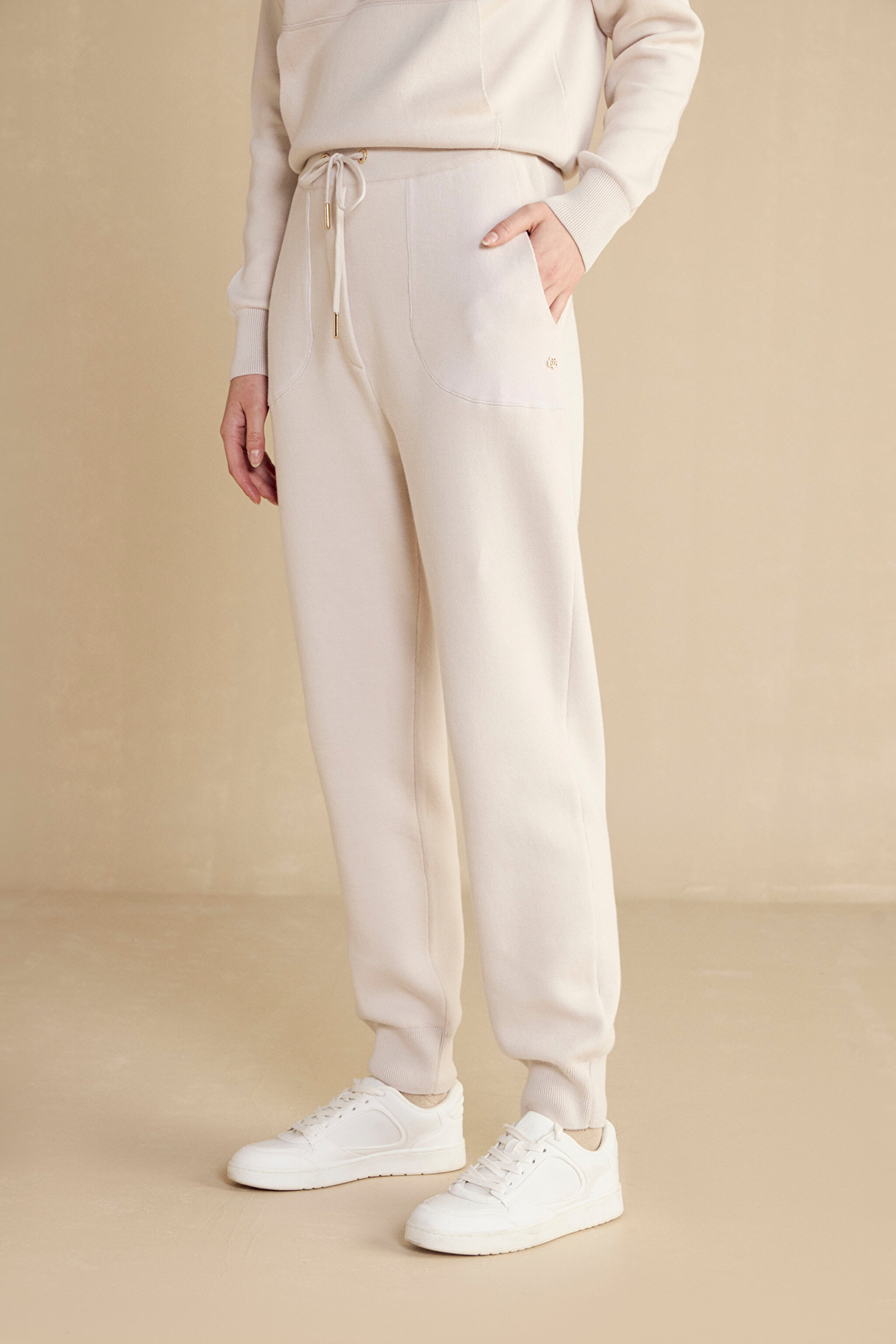 Triko Jogger Yün Karışımlı Pantolon - Krem (görsel 3)