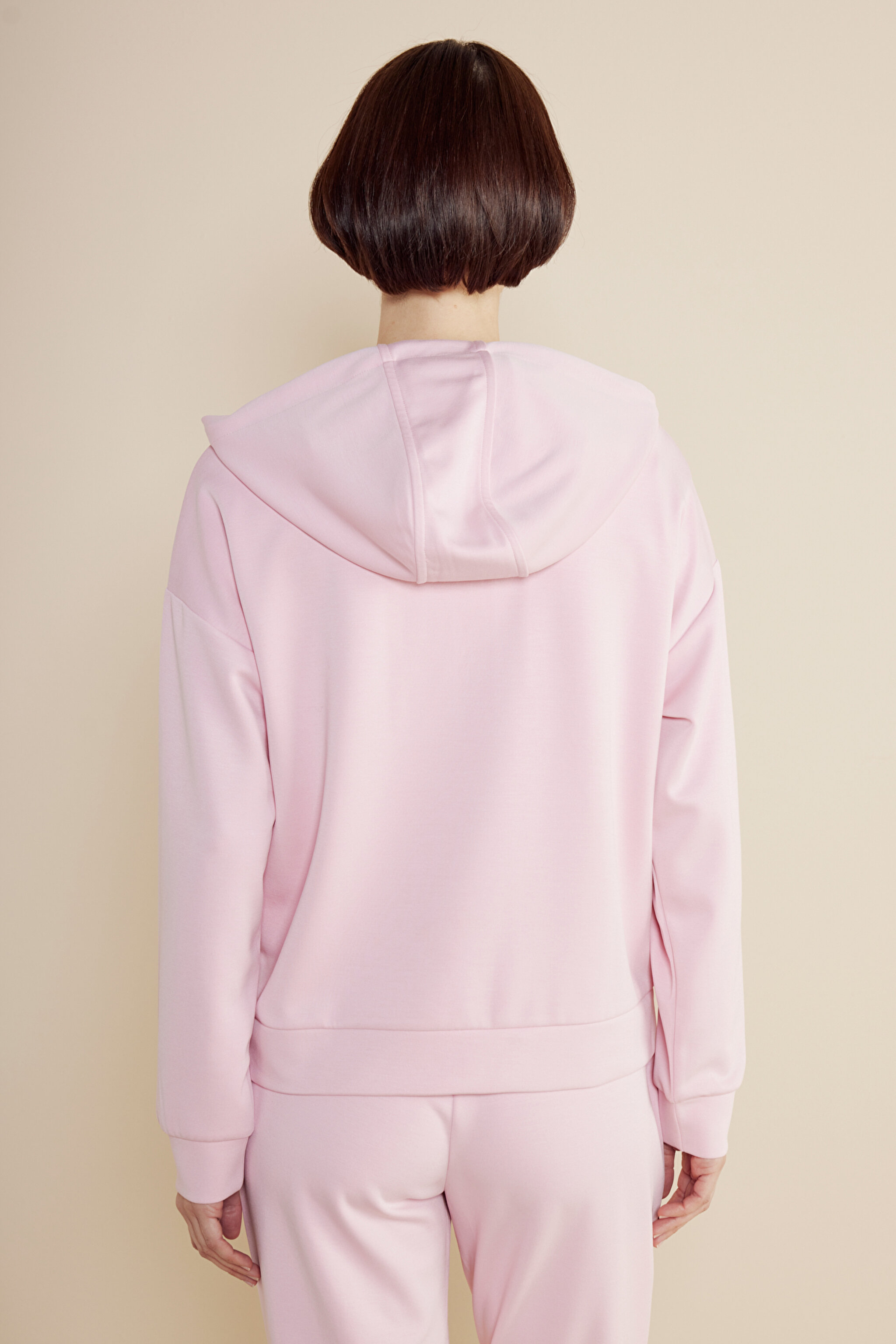 Modal Karışımlı Scuba Kapüşonlu Sweatshirt - Pudra (görsel 5)