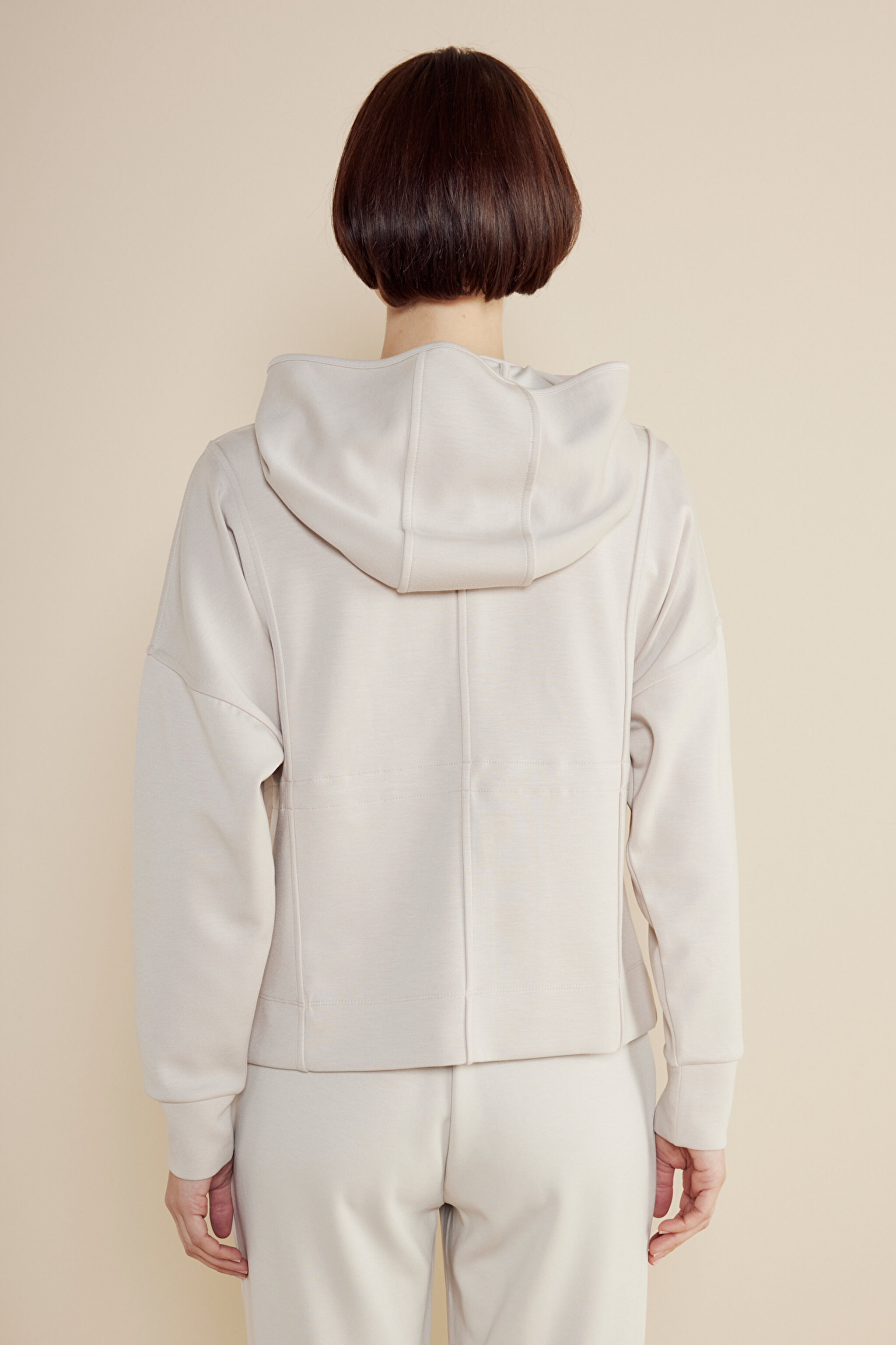 Modal Karışımlı Scuba Kapüşonlu Sweatshirt - Taş (görsel 5)