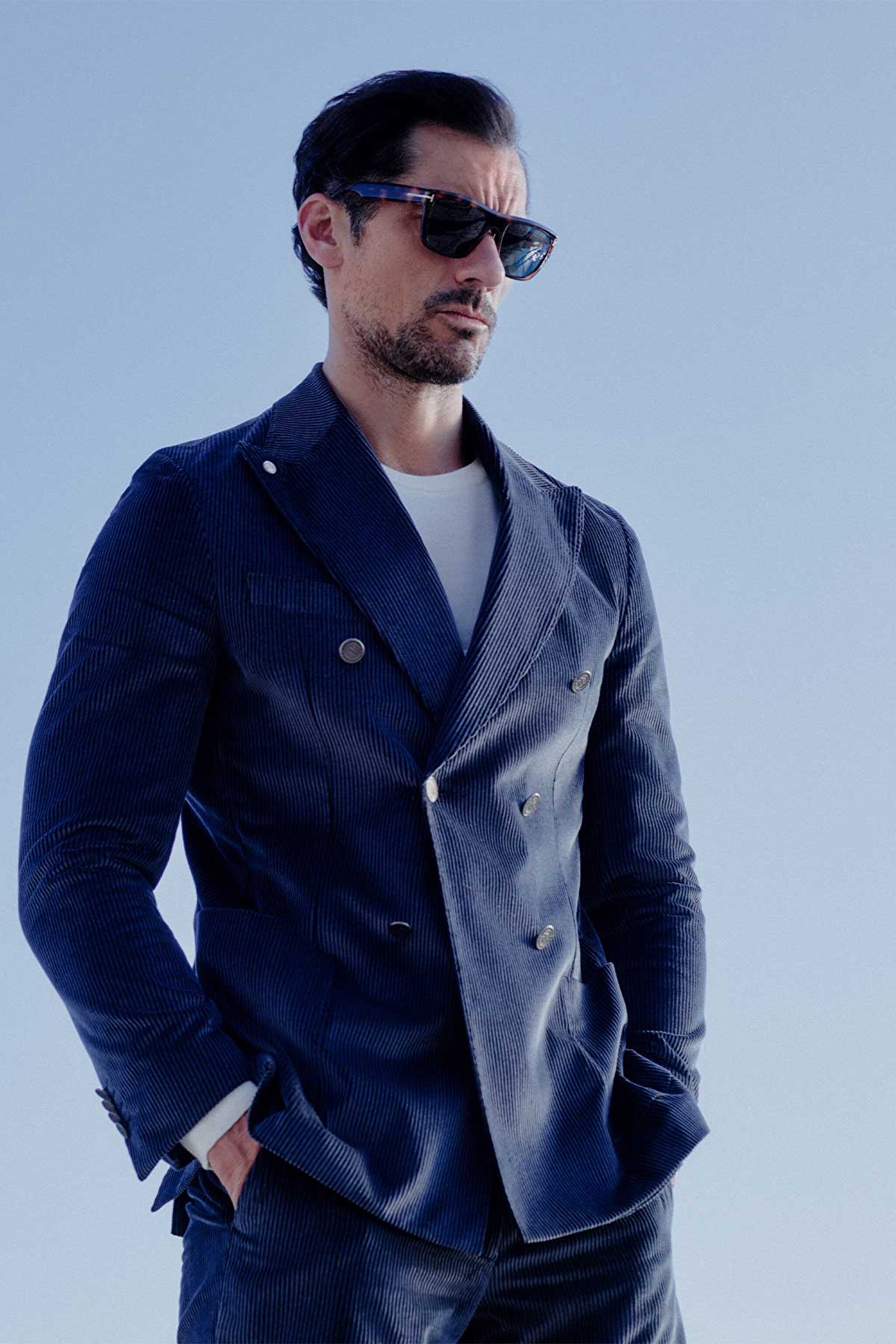 Slim Fit Kadife Karışım Kruvaze Erkek Ceket - Lacivert