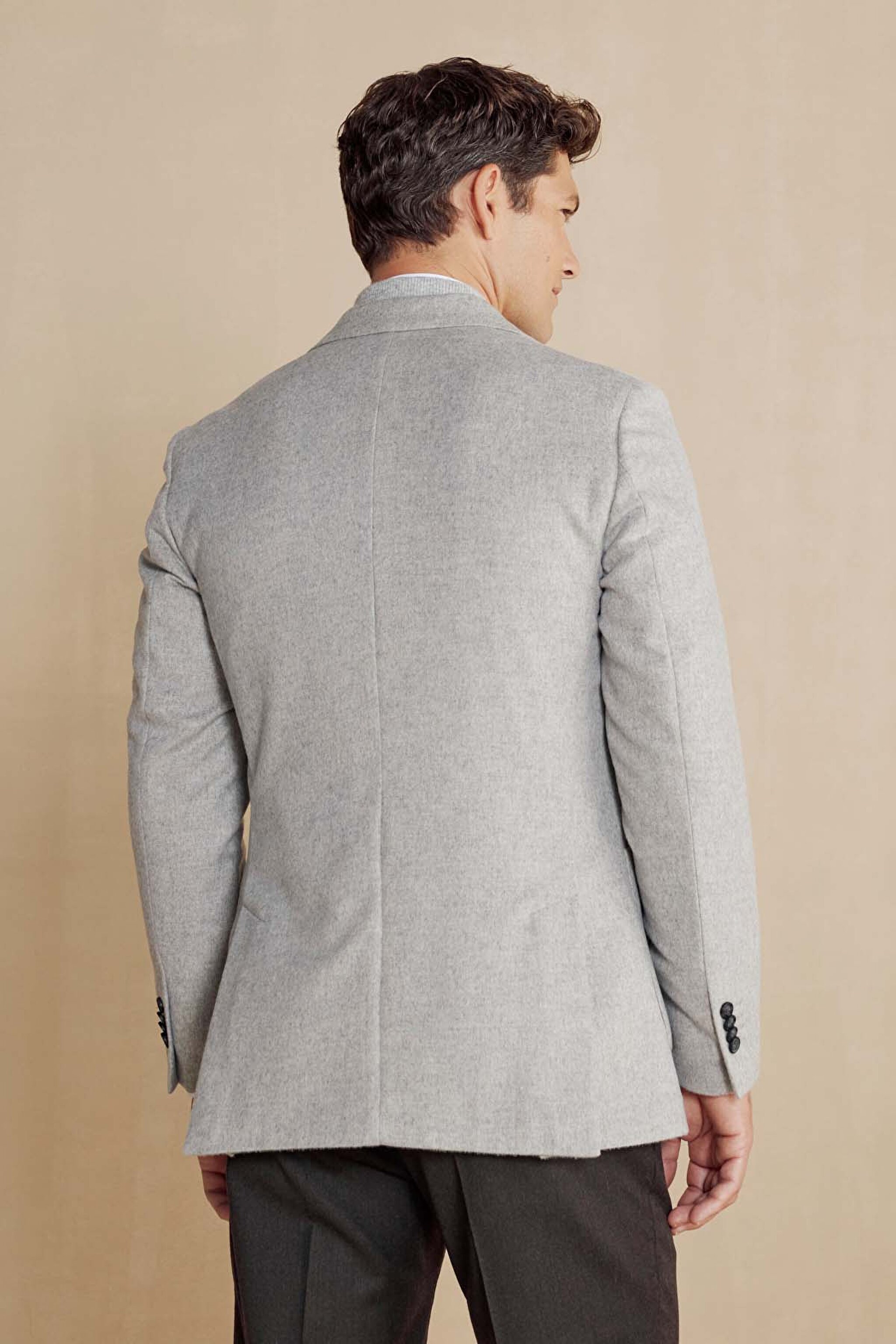 Kaşmir Karışımlı Mono Yaka Slim Fit Ceket - Gri (görsel 5)