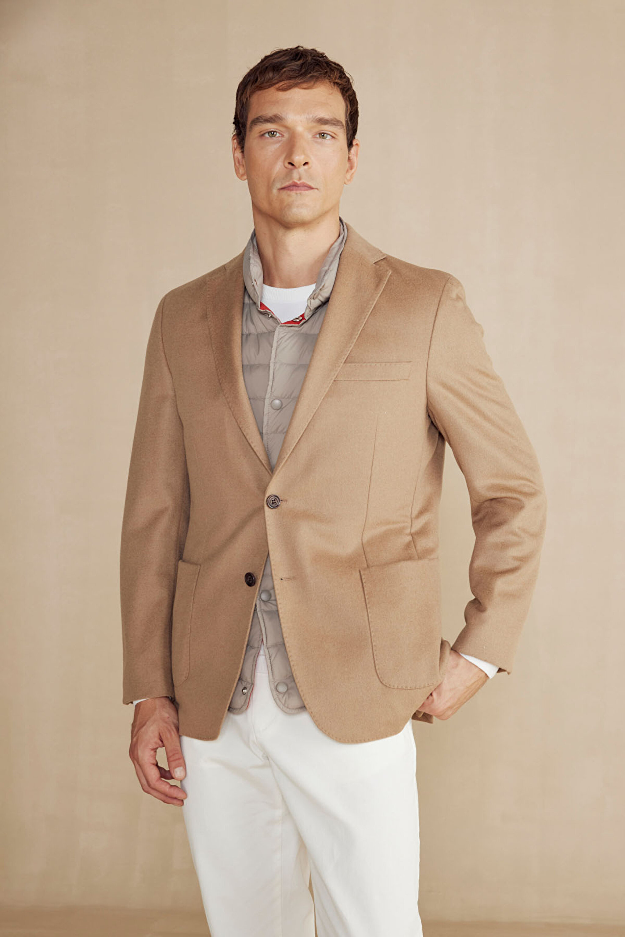 Kaşmir Karışımlı Mono Yaka Slim Fit Ceket - Camel (görsel 2)