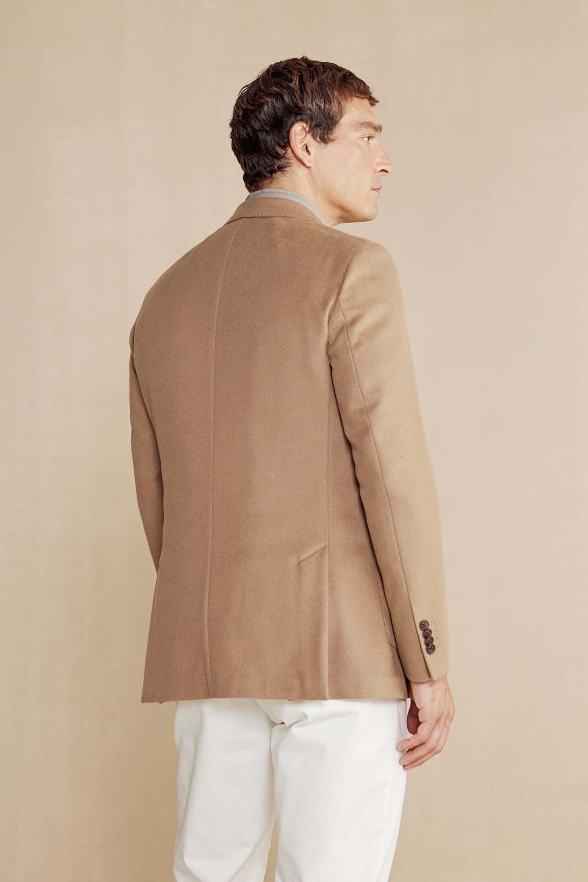 Kaşmir Karışımlı Mono Yaka Slim Fit Ceket - Camel (görsel 5)