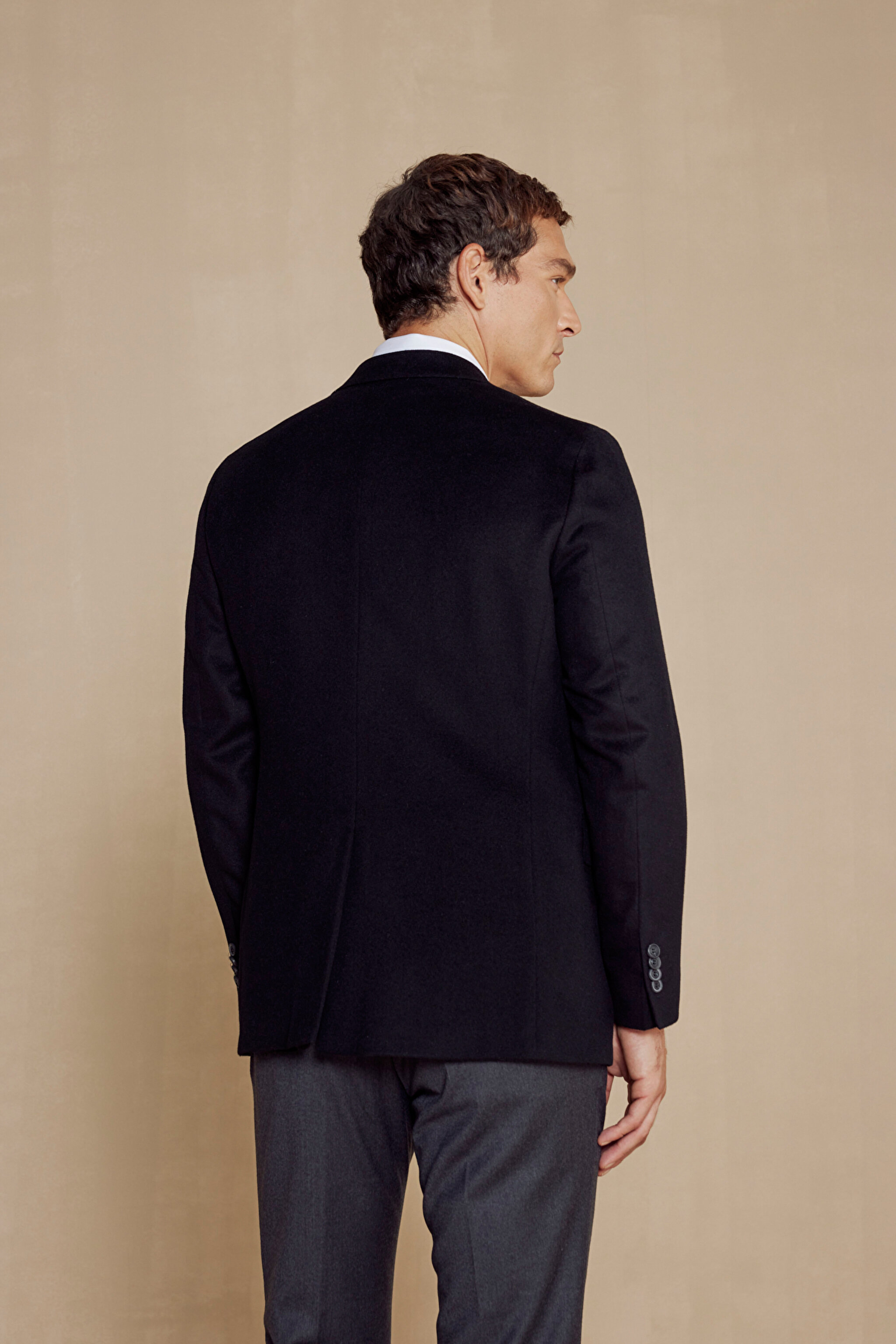Kaşmir Karışımlı Mono Yaka Cepli Slim Fit Ceket - Siyah (görsel 5)