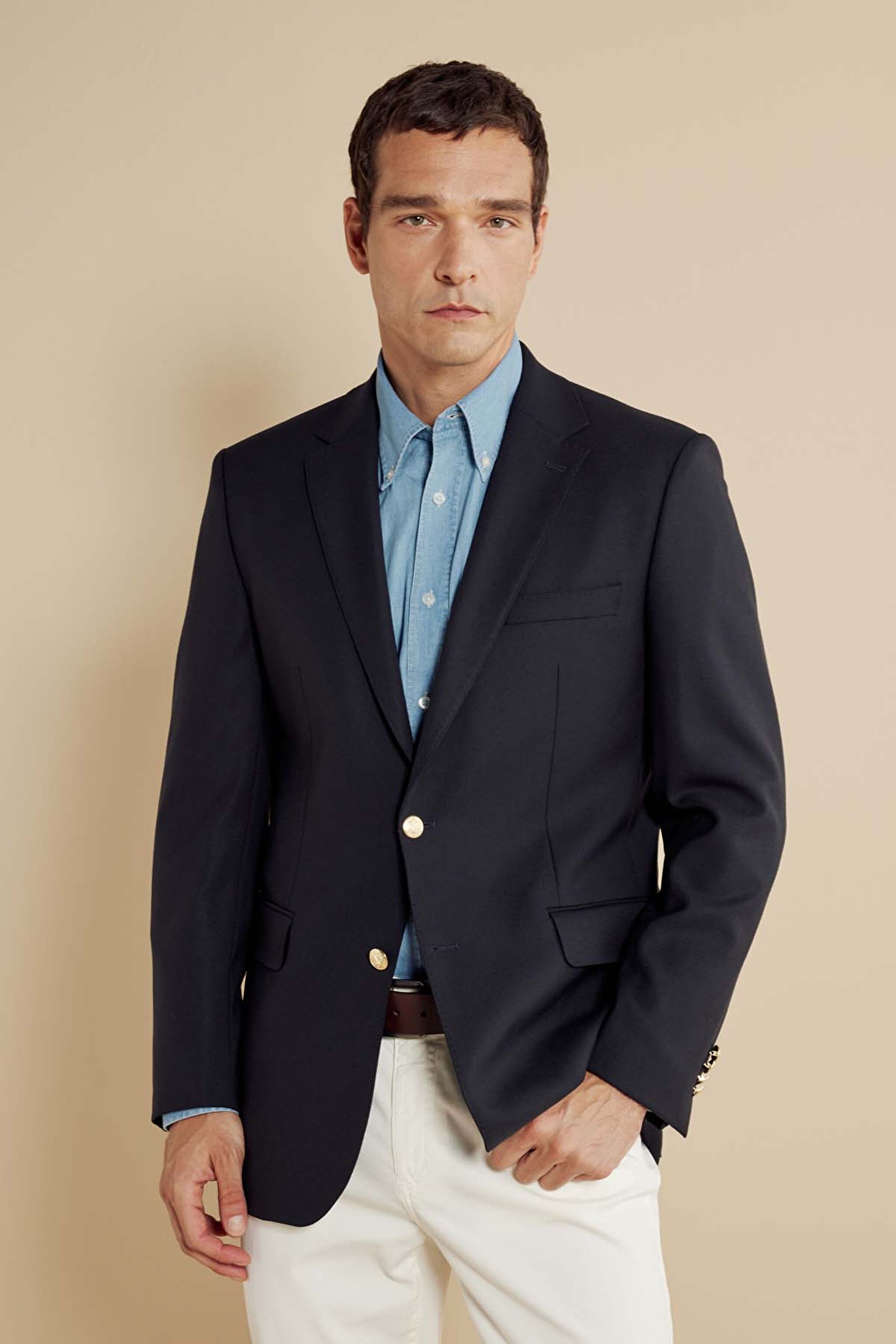  %100 Yün Mono Yaka Regular Fit  Blazer - Lacivert (görsel 2)