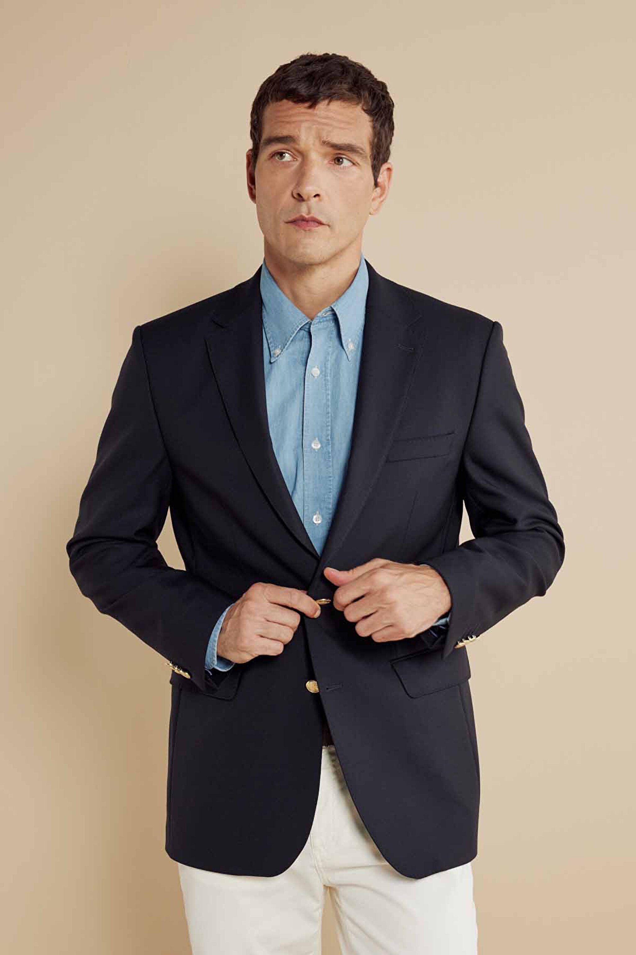  %100 Yün Mono Yaka Regular Fit  Blazer - Lacivert (görsel 3)