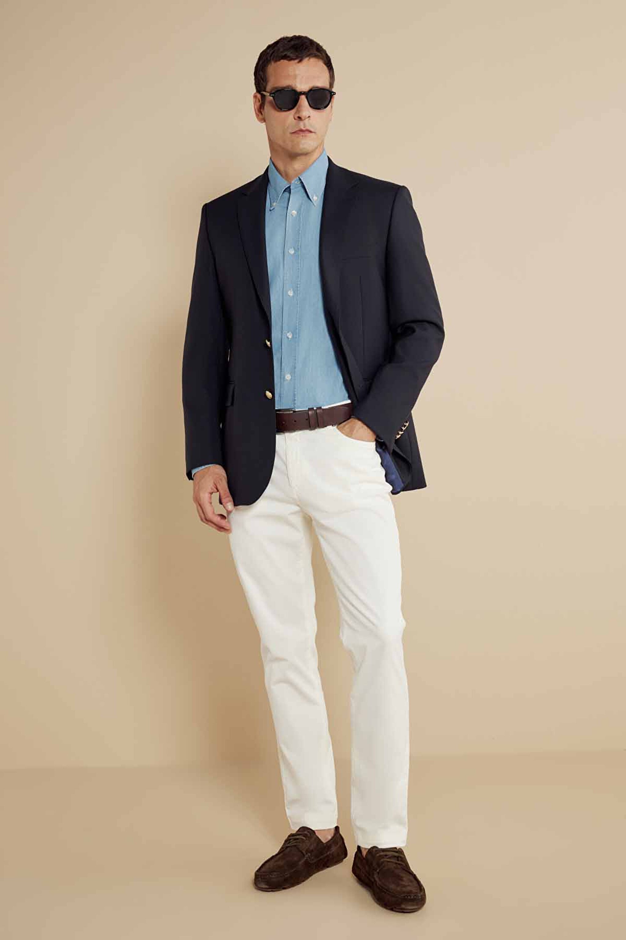  %100 Yün Mono Yaka Regular Fit  Blazer - Lacivert (görsel 4)