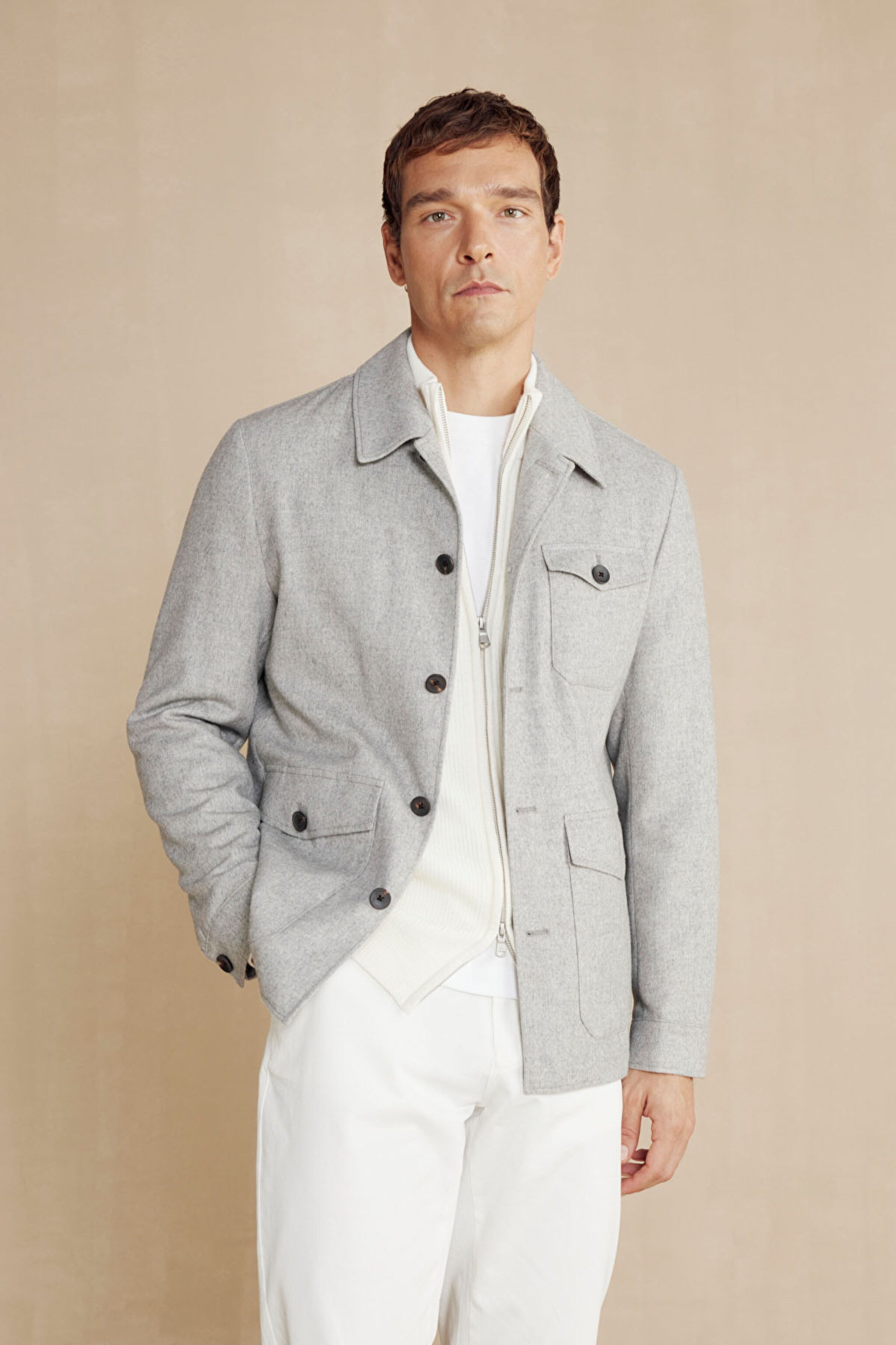 Kaşmir Karışımlı Kapak Cepli Erkek Overjacket - Gri (görsel 2)