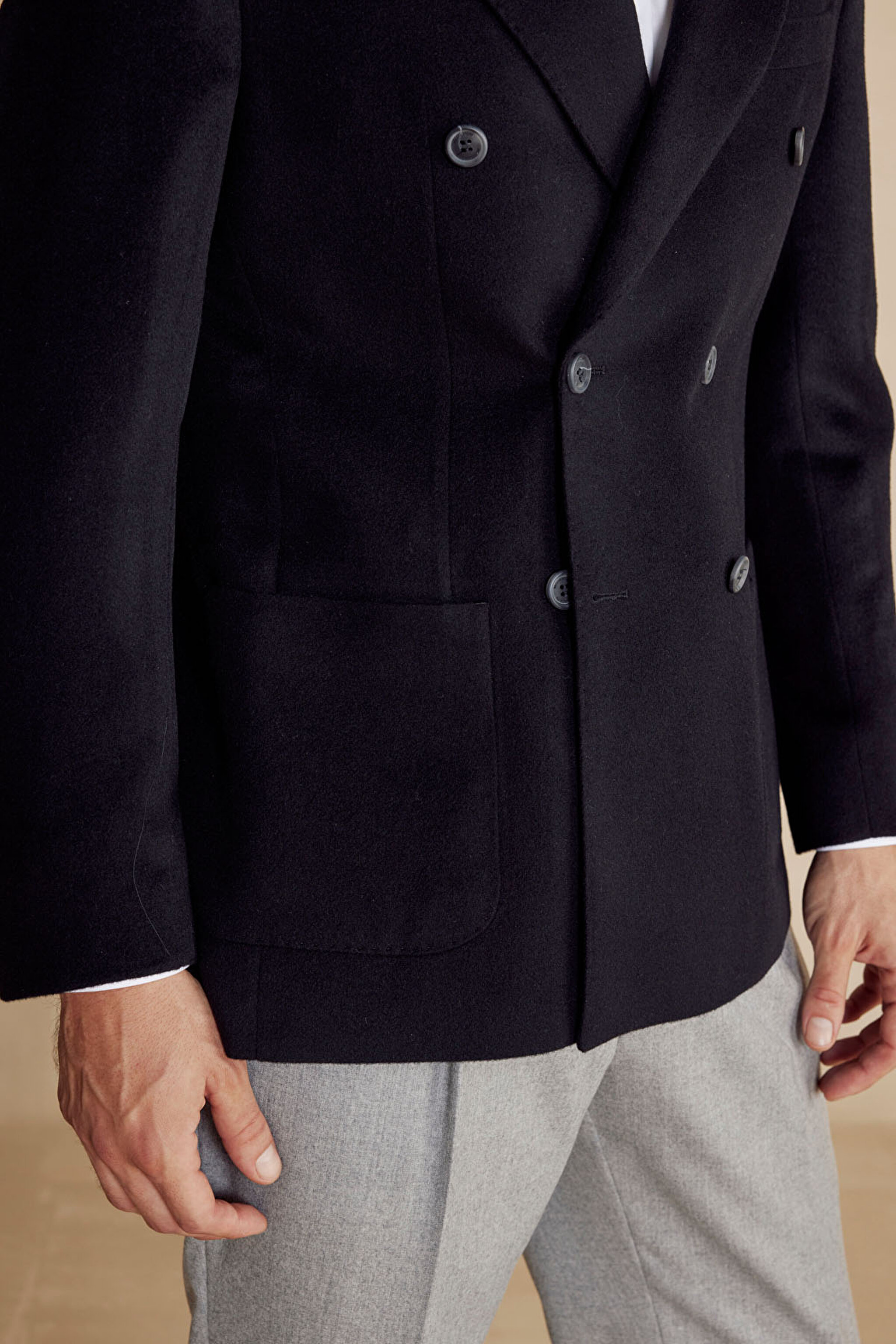 Slim Fit Kaşmir Karışım Kruvaze Erkek Ceket - Siyah (görsel 5)