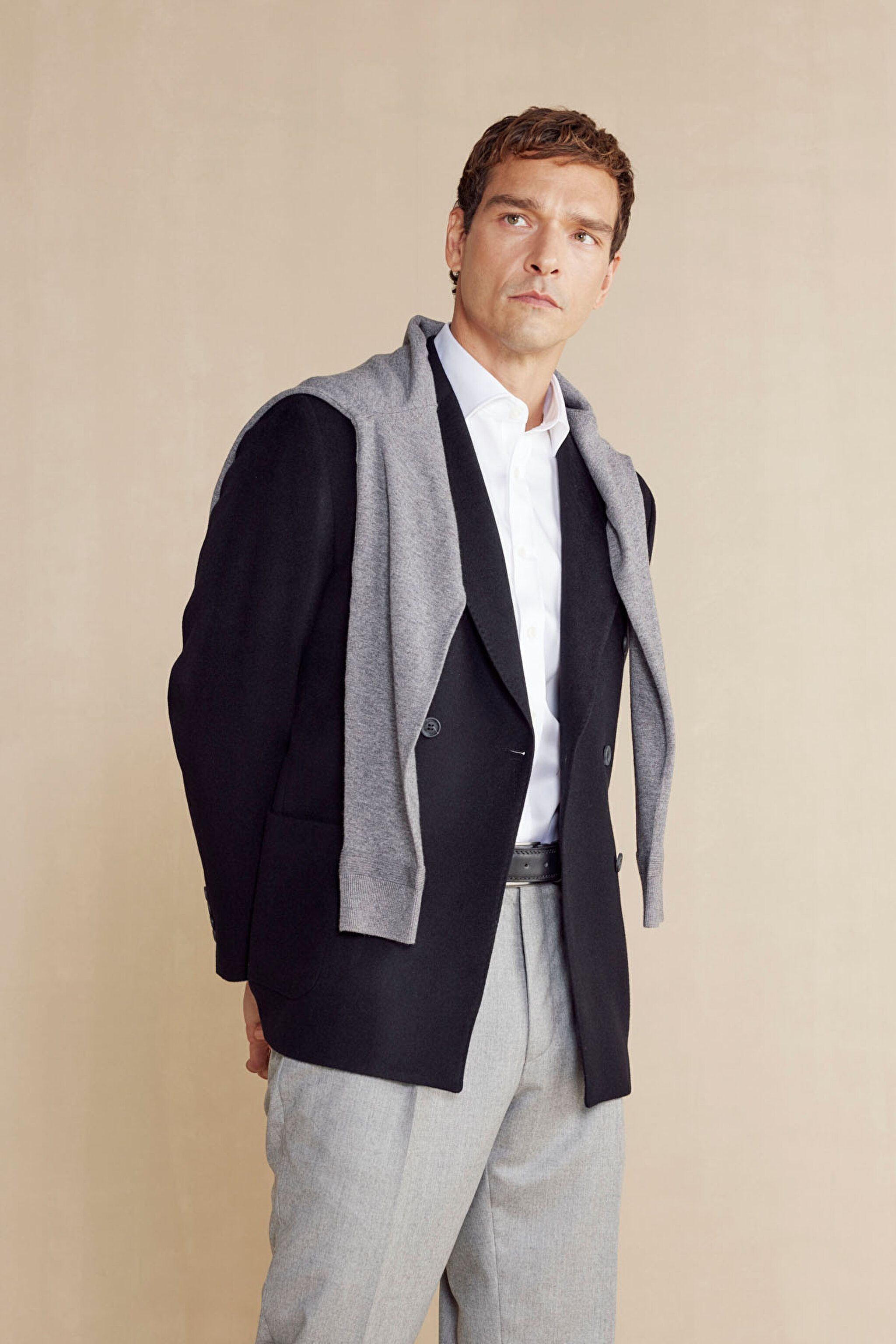 Slim Fit Kaşmir Karışım Kruvaze Erkek Ceket - Siyah (görsel 7)