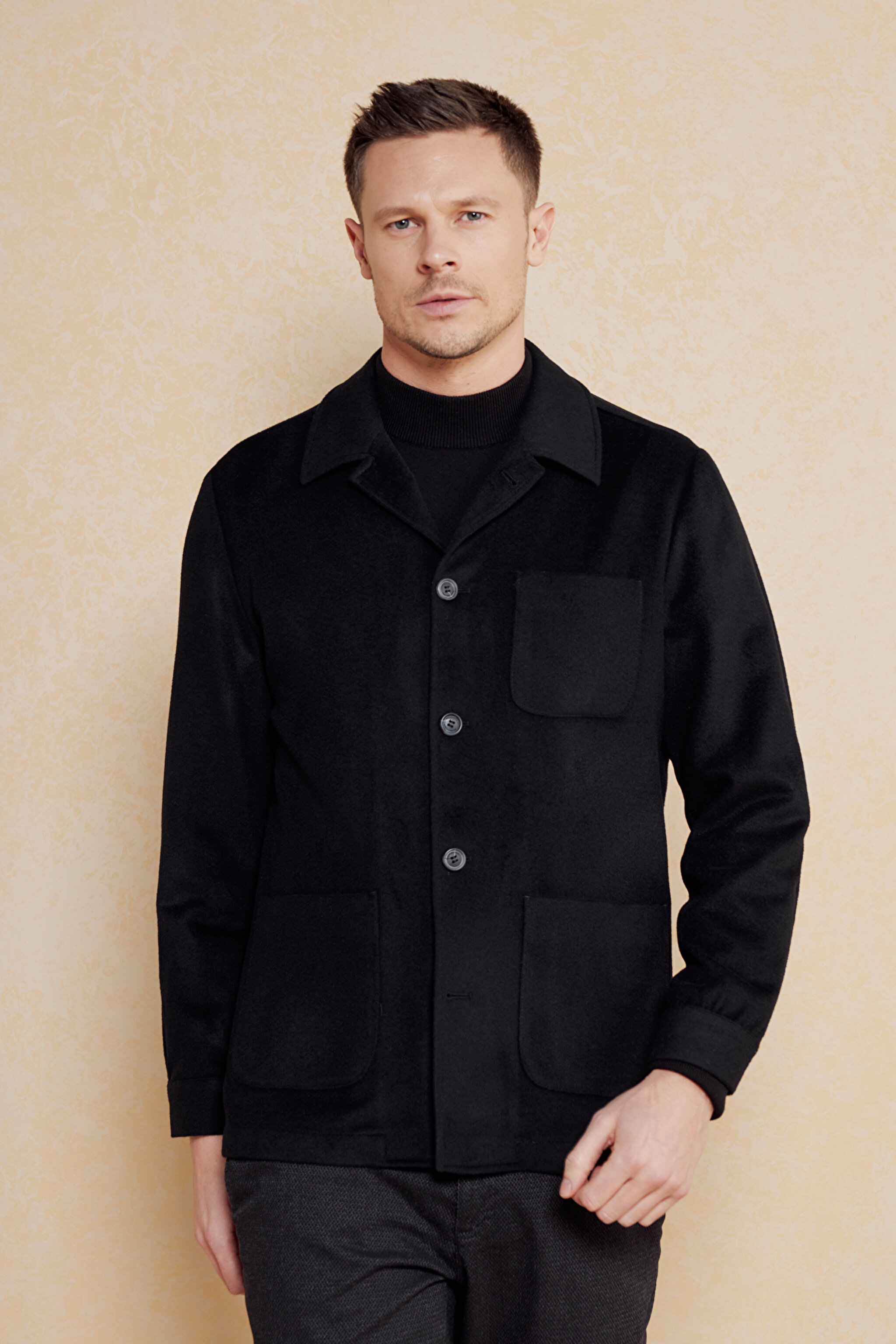 Kaşmir Karışımlı Kapak Cepli Overjacket - Siyah (görsel 2)
