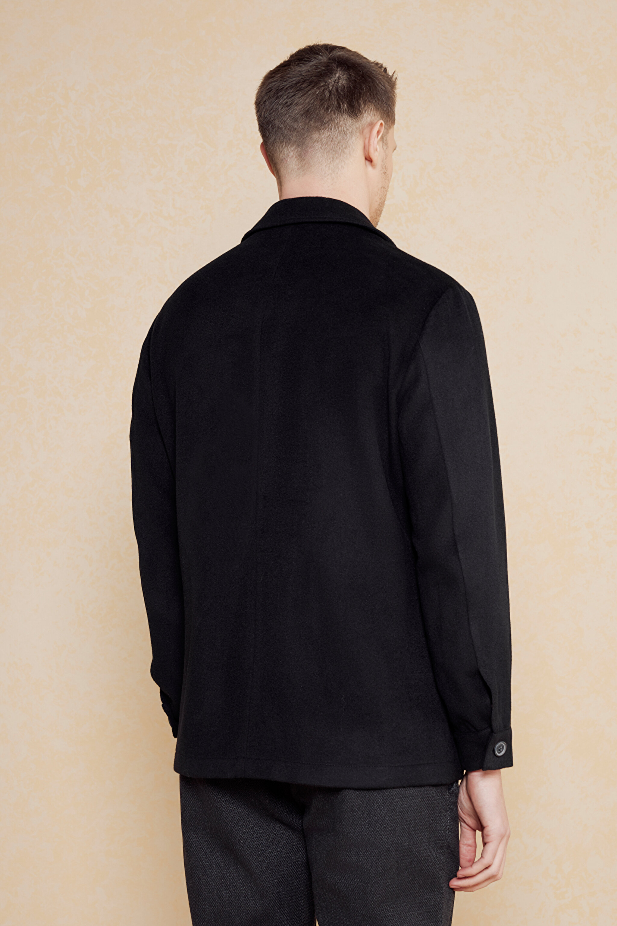 Kaşmir Karışımlı Kapak Cepli Overjacket - Siyah (görsel 5)