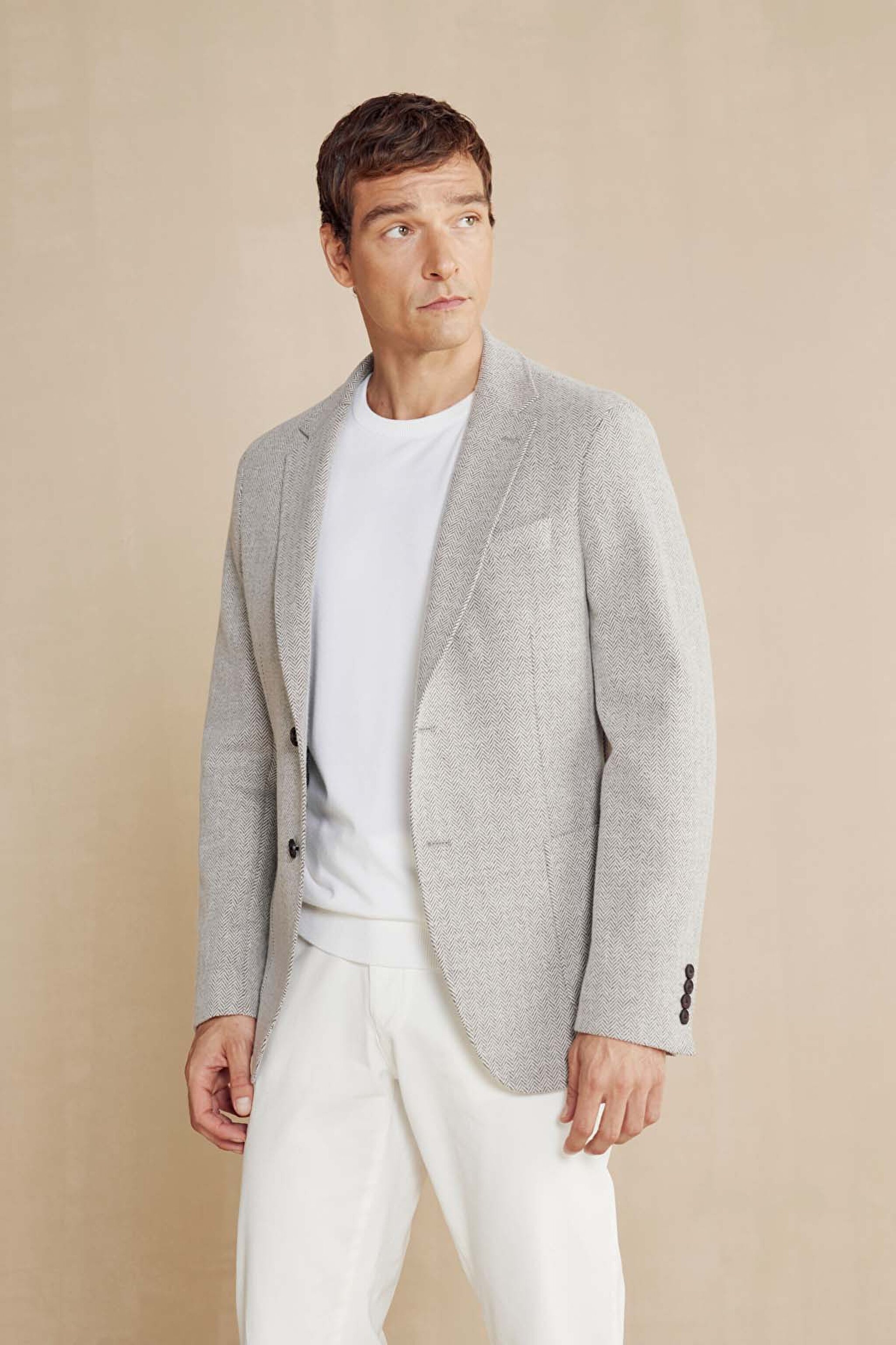 Yün Karışımlı Mono Yaka Slim Fit Örme Ceket - Koyu Bej (görsel 5)