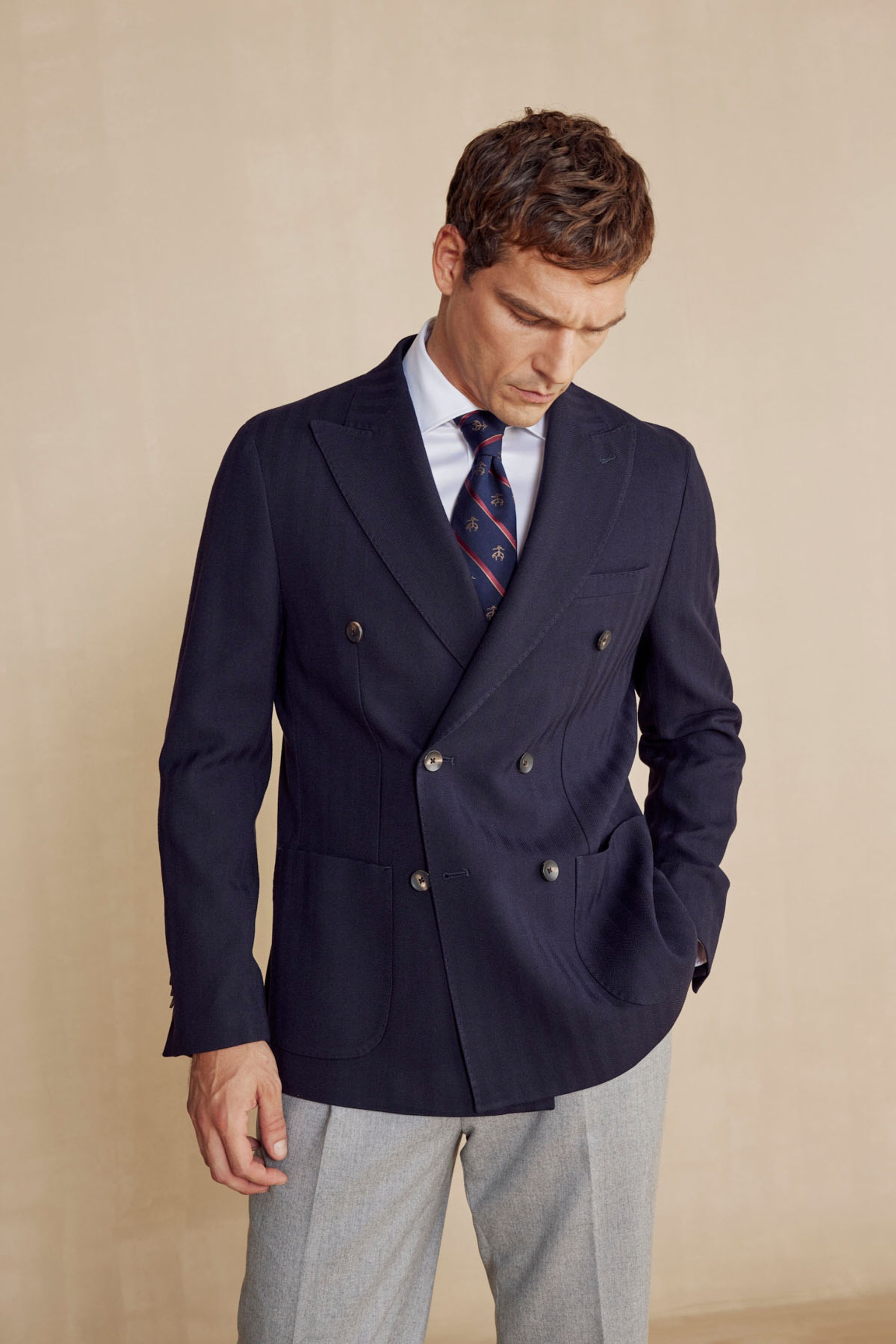 Yün Karışımlı Slim Fit Kruvaze Sivri Yaka Erkek Ceket - Lacivert (görsel 3)