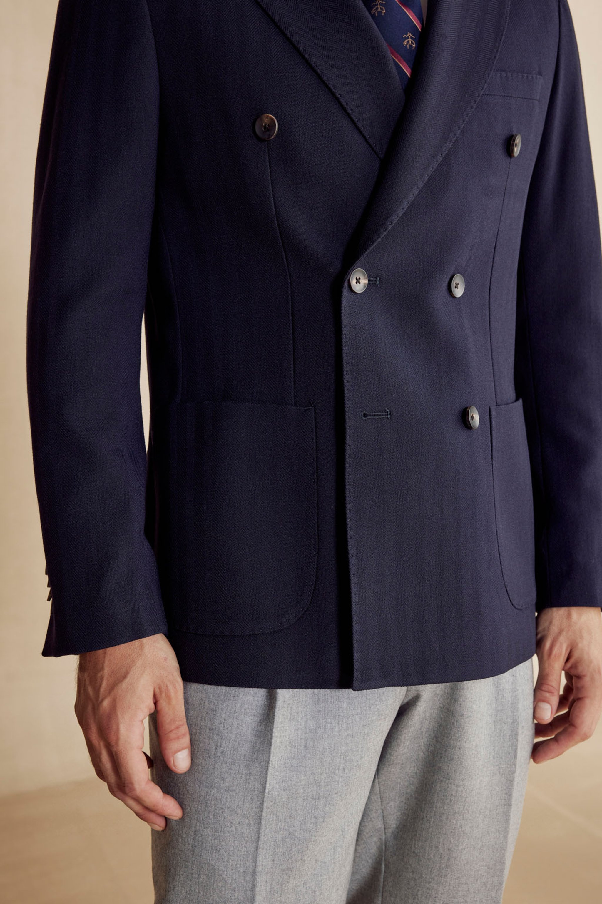 Yün Karışımlı Slim Fit Kruvaze Sivri Yaka Erkek Ceket - Lacivert (görsel 5)