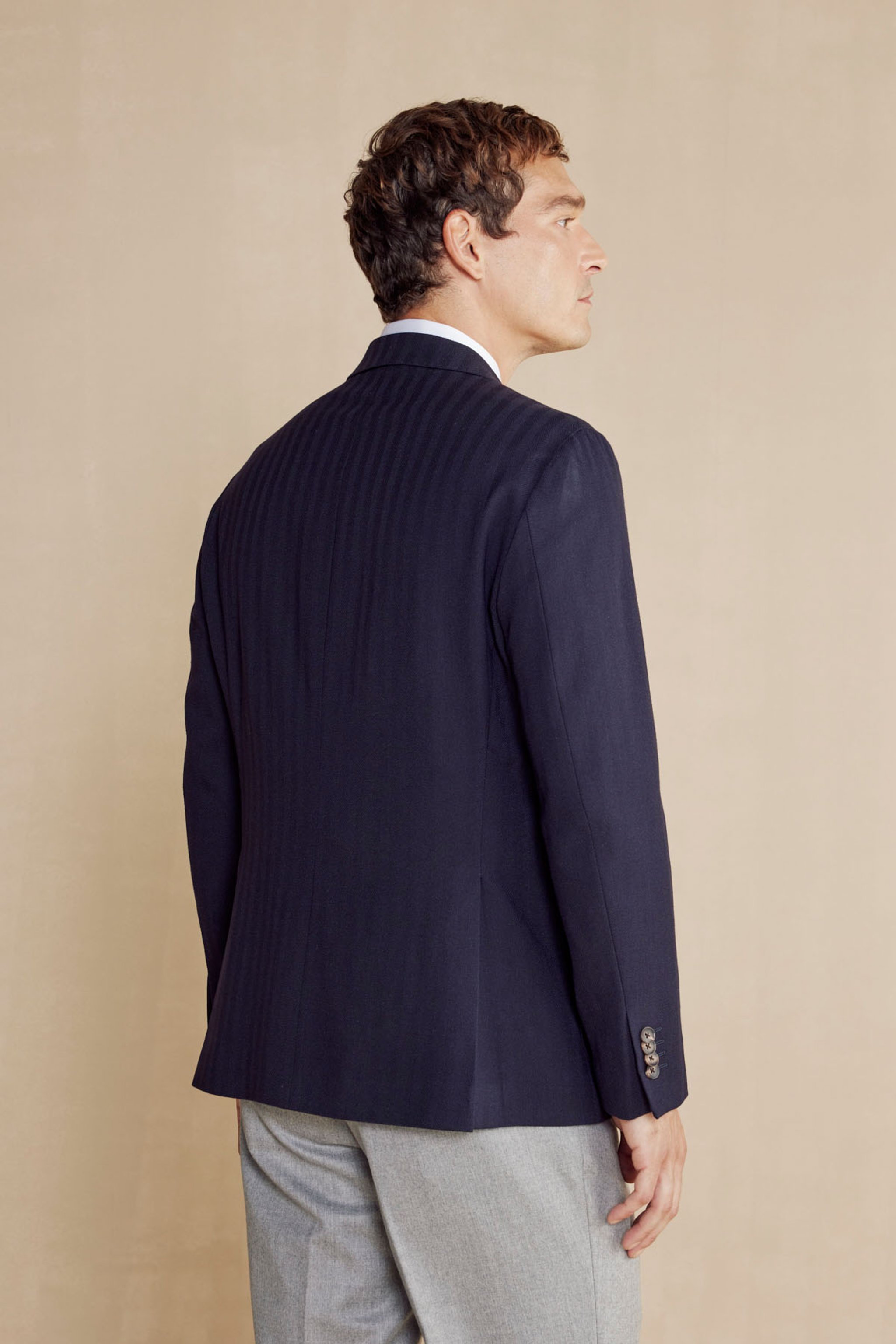 Yün Karışımlı Slim Fit Kruvaze Sivri Yaka Erkek Ceket - Lacivert (görsel 6)