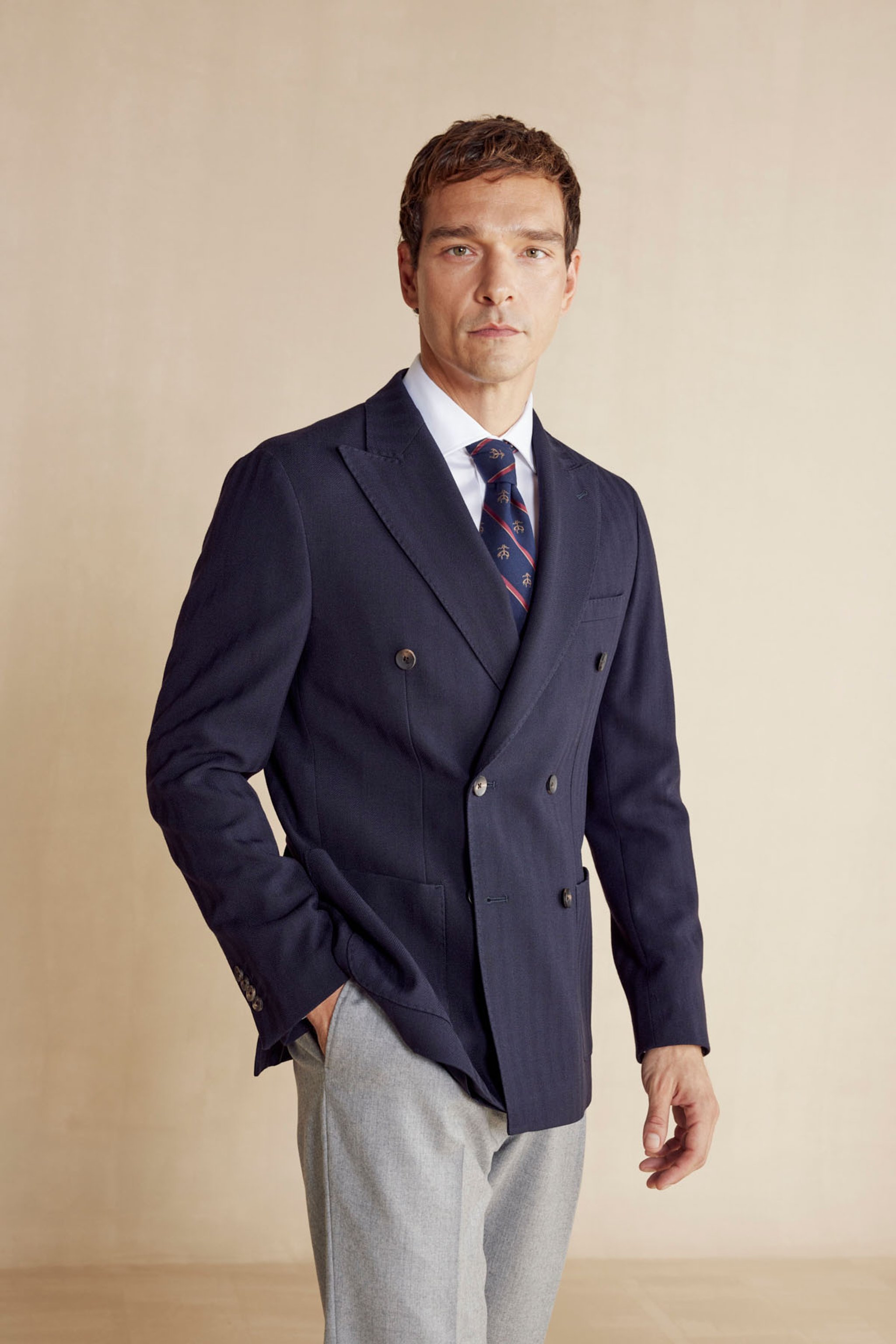 Yün Karışımlı Slim Fit Kruvaze Sivri Yaka Erkek Ceket - Lacivert (görsel 7)