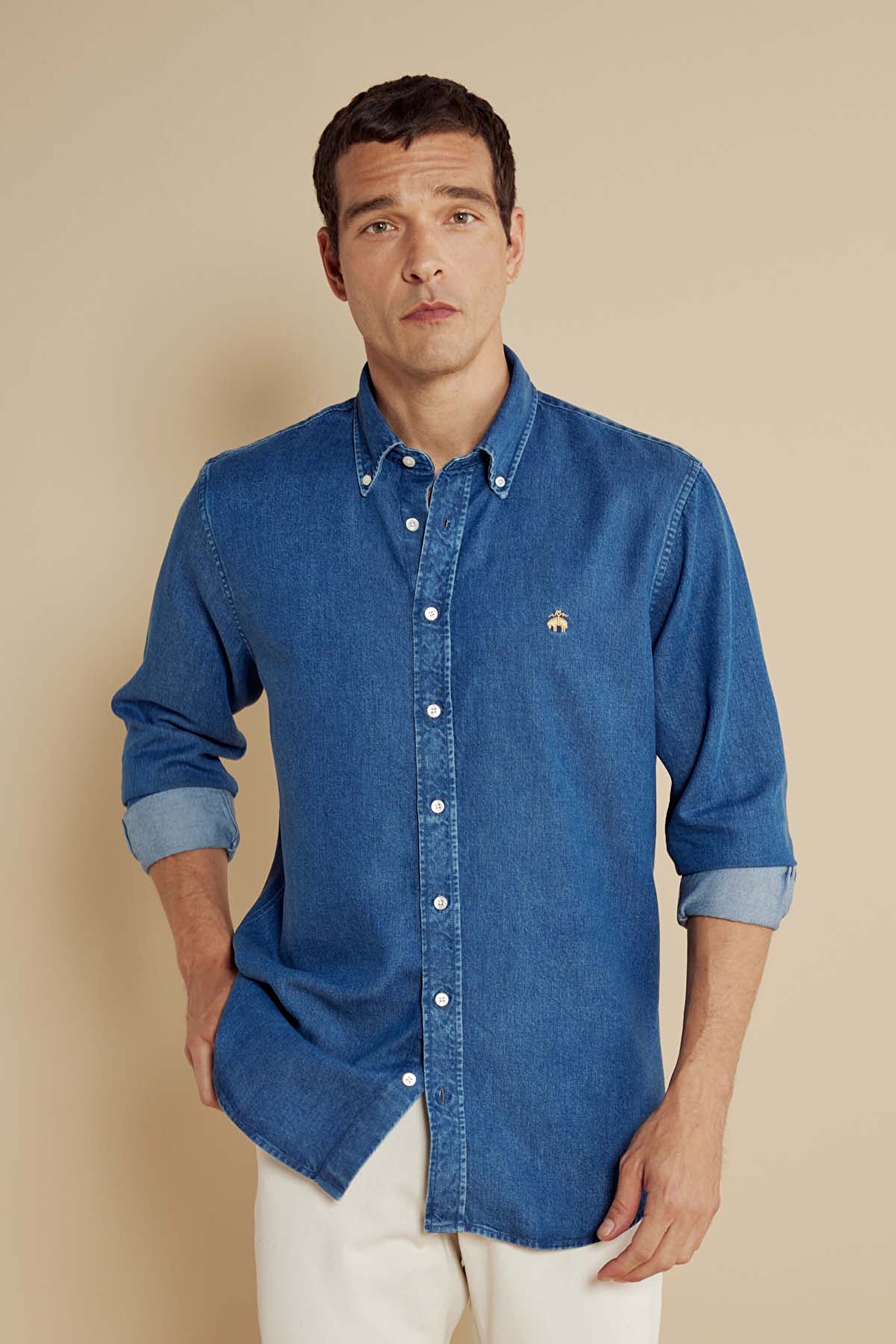   Düğmeli Yaka Regular Fit Denim Gömlek - Lacivert (görsel 2)