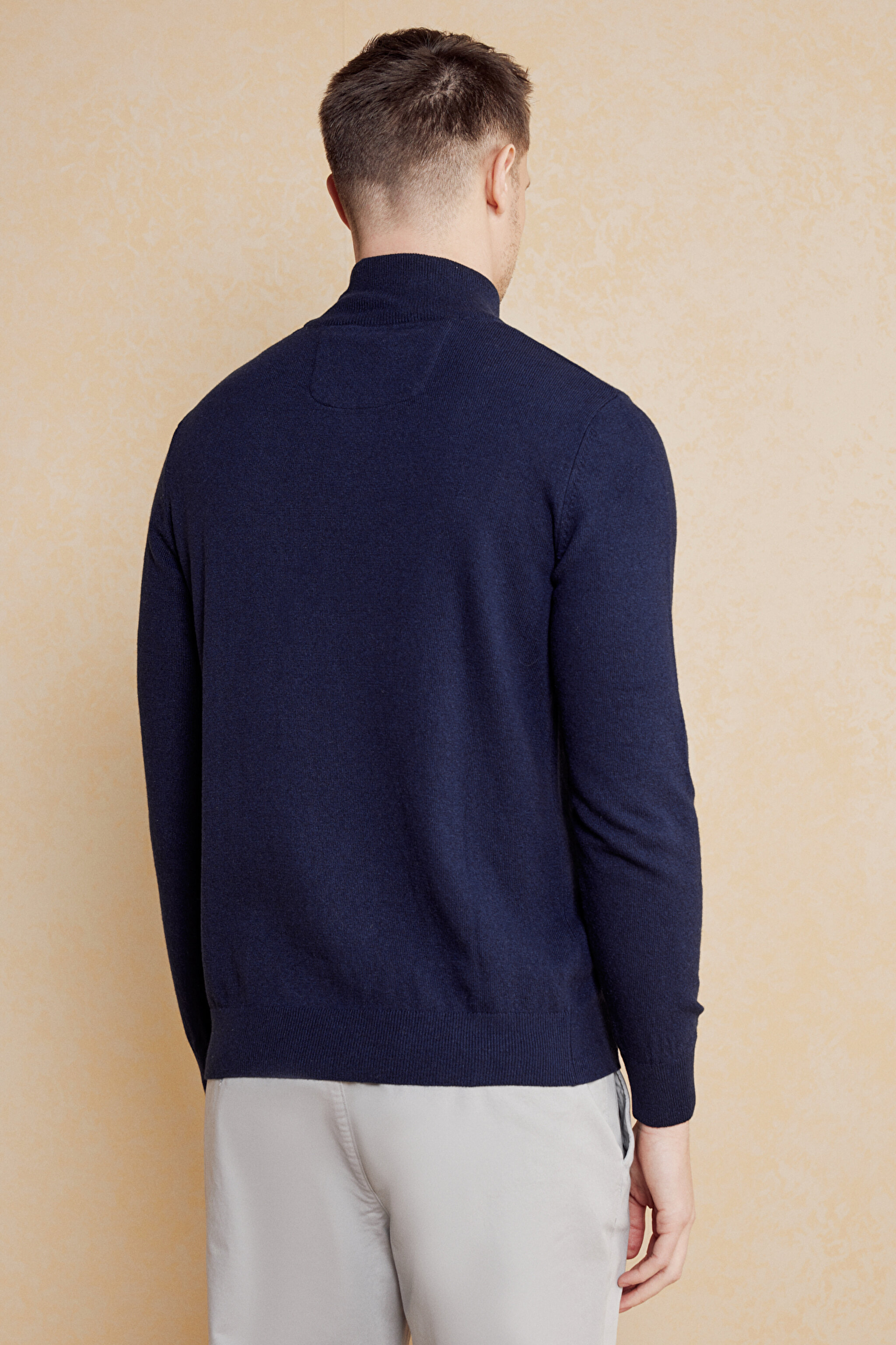 Flannel Detaylı Bato Yaka Kaşmir Karışımlı Kazak - Lacivert (görsel 5)