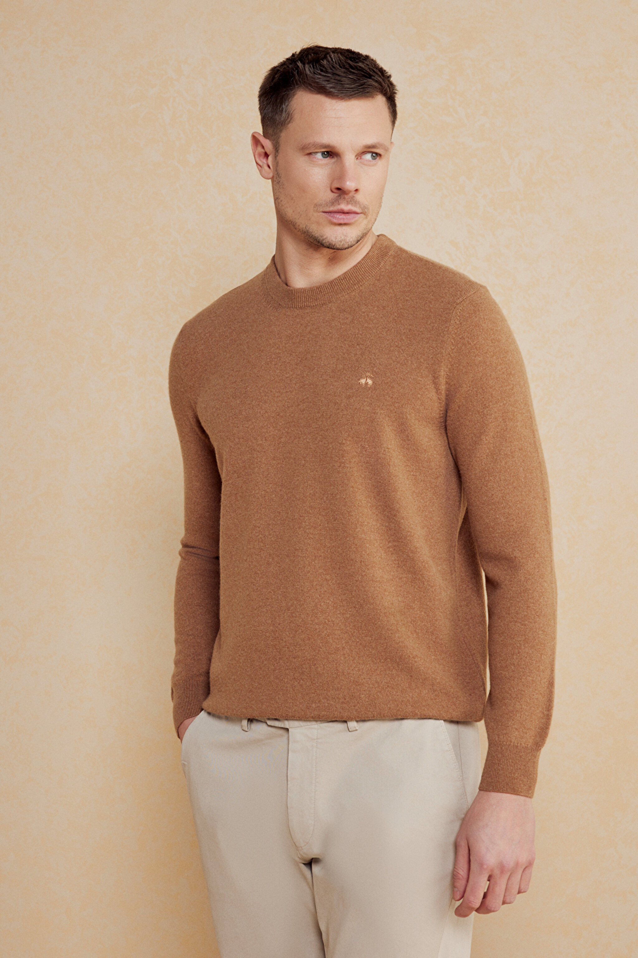 100% Kaşmir Bisiklet Yaka Kazak - Tütün