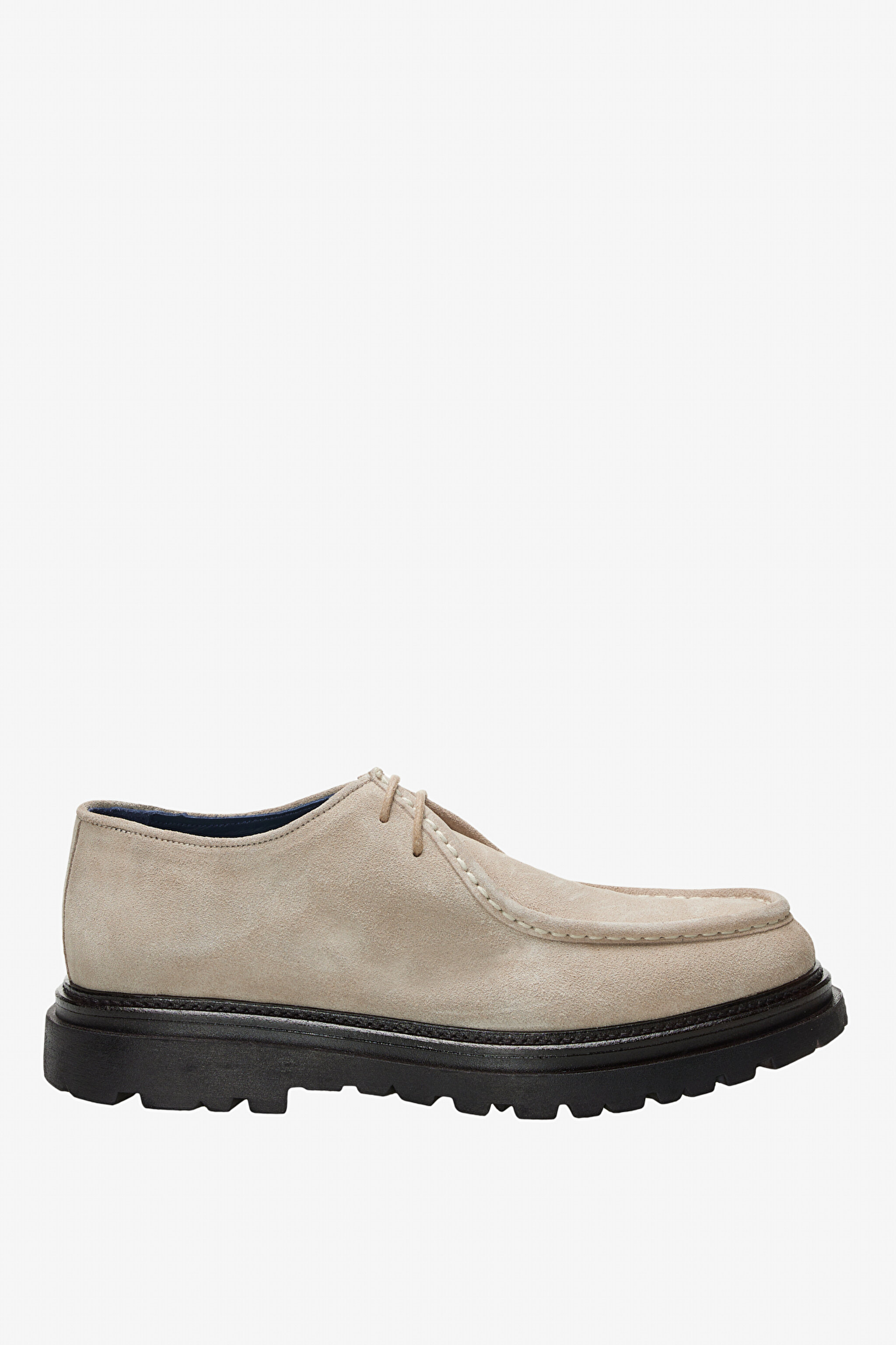 100% Süet Bağcıklı Loafer - Bej